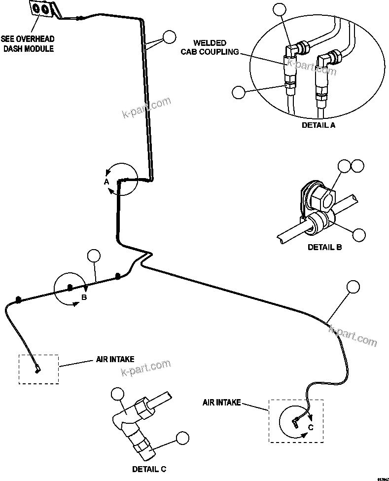 Komatsu parts book diagram for AFE59-FJ 930E-4 S/N A31661, A31664 - A31665, A31677 - A31679, A31698, A31700, A31704, A31718, A31720 & A31724  CASSERONES: AIR CLEANER INDICATOR PIPING