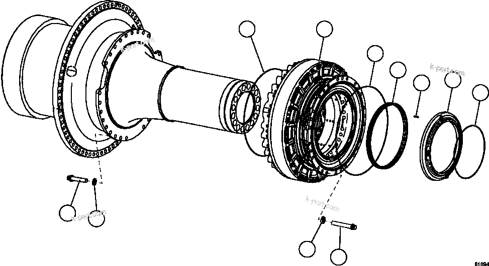 Komatsu parts book diagram for AFE59-FJ 930E-4 S/N A31661, A31664 - A31665, A31677 - A31679, A31698, A31700, A31704, A31718, A31720 & A31724  CASSERONES: REAR BRAKE MOUNTING