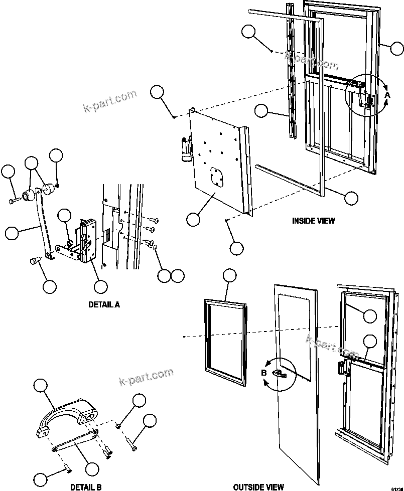 Komatsu parts book diagram for AFE59-FJ 930E-4 S/N A31661, A31664 - A31665, A31677 - A31679, A31698, A31700, A31704, A31718, A31720 & A31724  CASSERONES: DOOR - LH                   XB2038