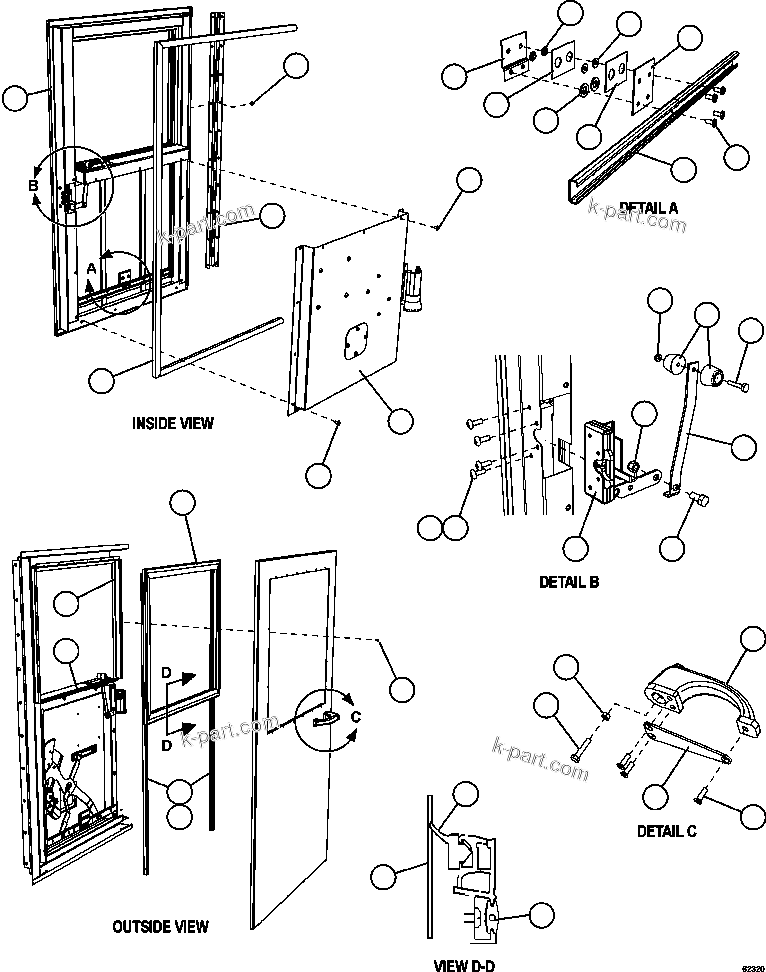 Komatsu parts book diagram for AFE59-FJ 930E-4 S/N A31661, A31664 - A31665, A31677 - A31679, A31698, A31700, A31704, A31718, A31720 & A31724  CASSERONES: DOOR - RH          58E-54-10090