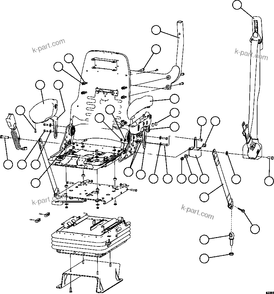 Komatsu parts book diagram for AFE59-FJ 930E-4 S/N A31661, A31664 - A31665, A31677 - A31679, A31698, A31700, A31704, A31718, A31720 & A31724  CASSERONES: SEAT ASSEMBLY    2/2     58E-57-00500