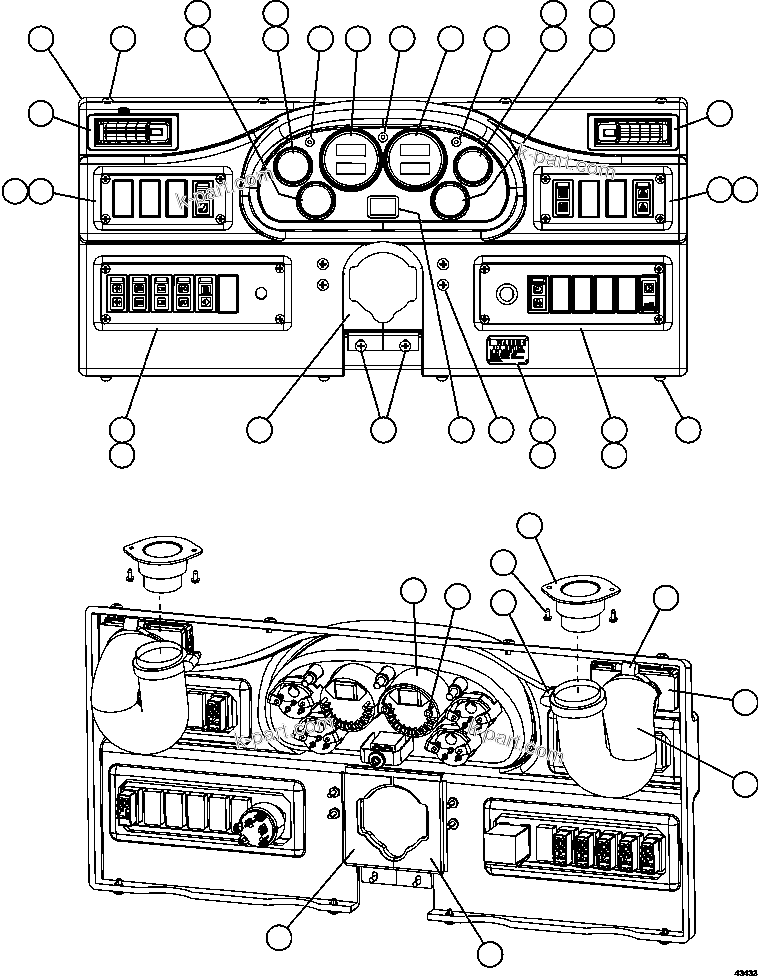 Komatsu parts book diagram for AFE59-FJ 930E-4 S/N A31661, A31664 - A31665, A31677 - A31679, A31698, A31700, A31704, A31718, A31720 & A31724  CASSERONES: INSTRUMENT PANEL ASSEMBLY    EM4322