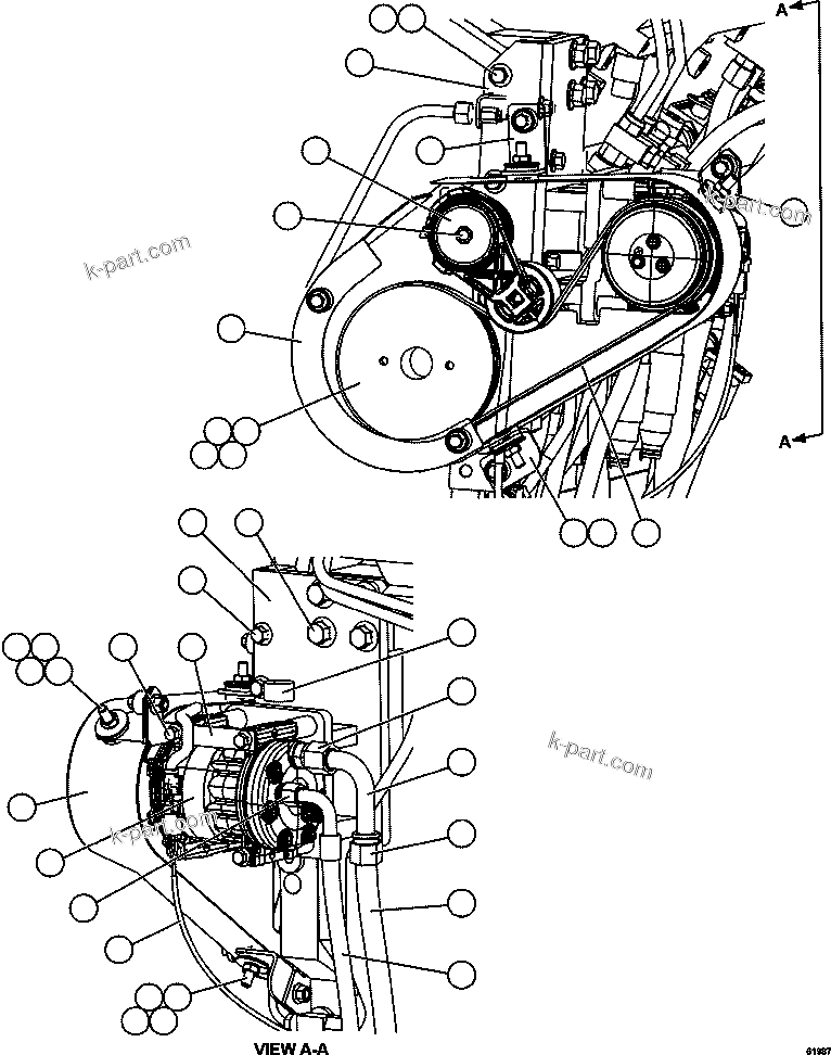 Komatsu parts book diagram for AFE59-FJ 930E-4 S/N A31661, A31664 - A31665, A31677 - A31679, A31698, A31700, A31704, A31718, A31720 & A31724  CASSERONES: AIR CONDITIONING - COMPRESSOR INSTALLATION