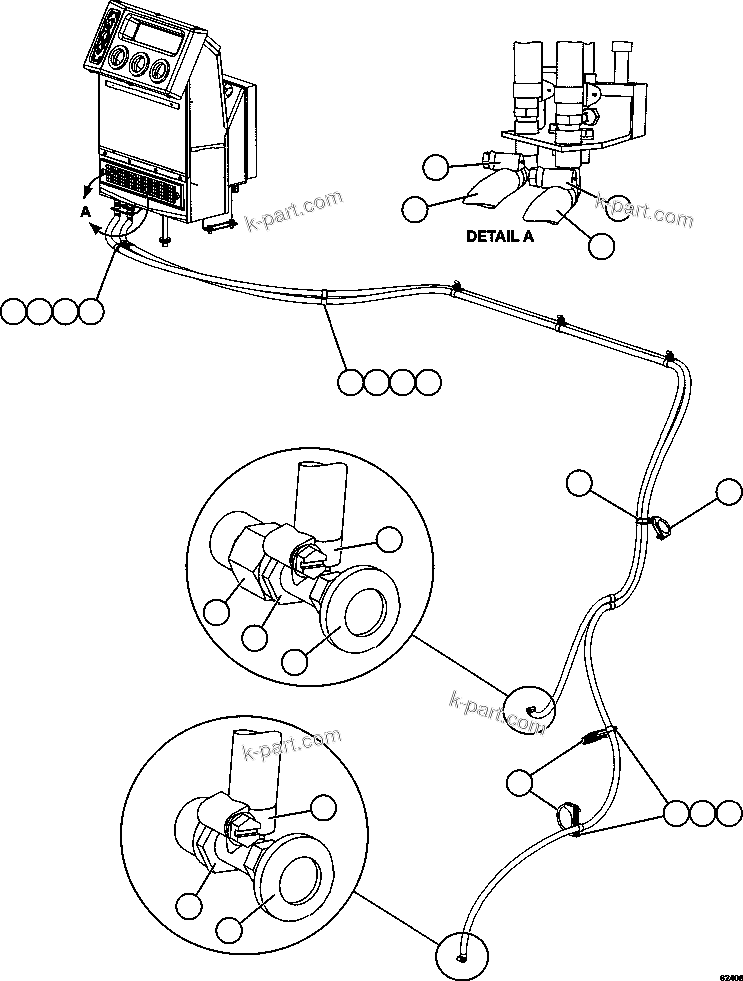 Komatsu parts book diagram for AFE59-FJ 930E-4 S/N A31661, A31664 - A31665, A31677 - A31679, A31698, A31700, A31704, A31718, A31720 & A31724  CASSERONES: HEATER HOSE INSTALLATION