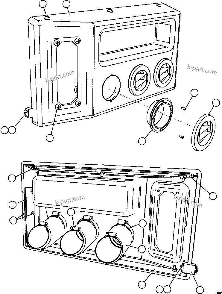 Komatsu parts book diagram for AFE59-FJ 930E-4 S/N A31661, A31664 - A31665, A31677 - A31679, A31698, A31700, A31704, A31718, A31720 & A31724  CASSERONES: HEATER/AIR CONDITIONER DASH MODULE