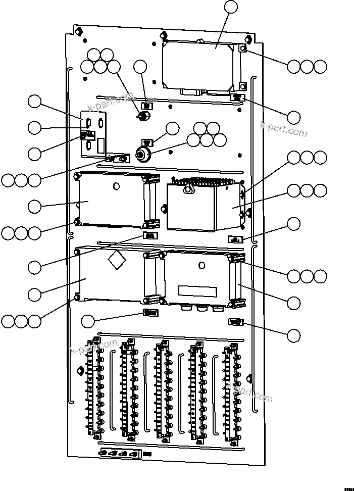 Komatsu parts book diagram for AFE59-FJ 930E-4 S/N A31661, A31664 - A31665, A31677 - A31679, A31698, A31700, A31704, A31718, A31720 & A31724  CASSERONES: AUXILIARY CONTROL CABINET - RIGHT SIDE WALL  1/2