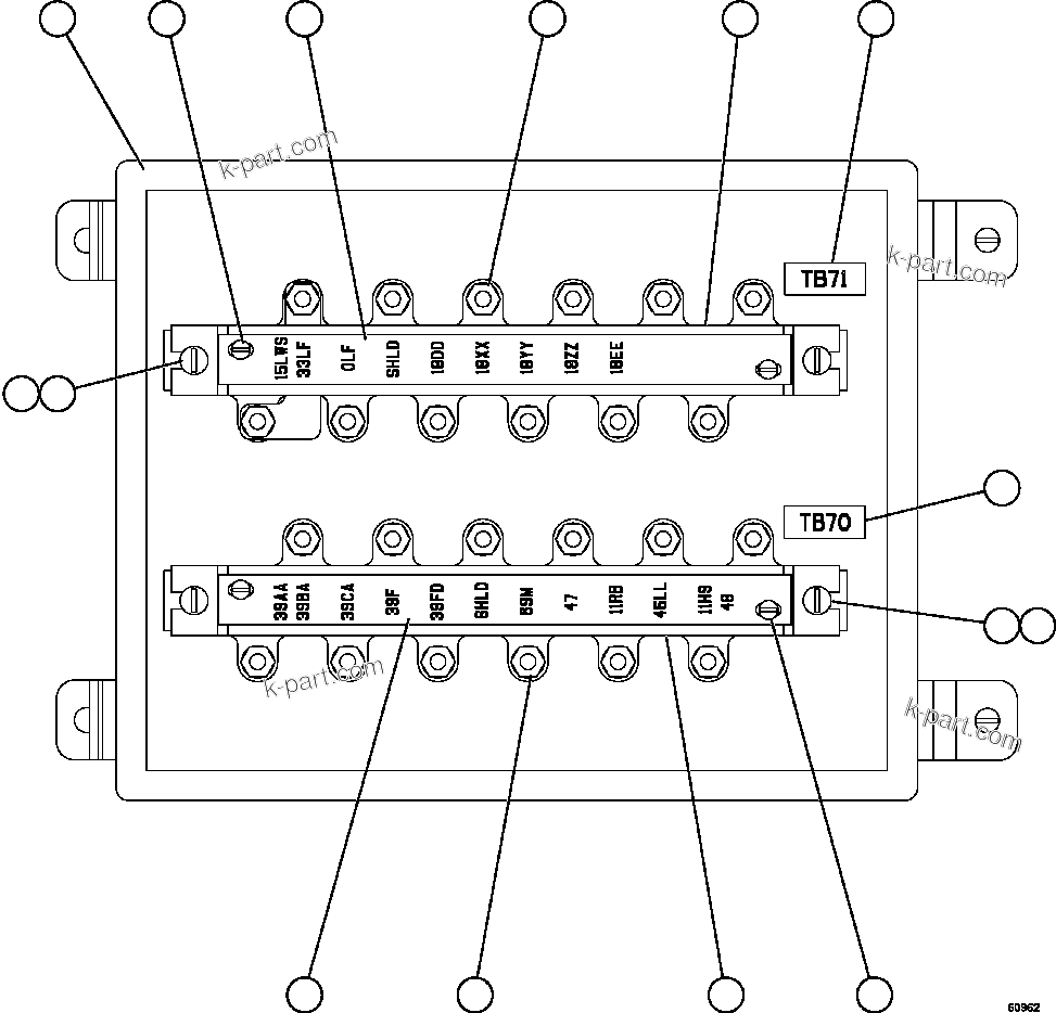 Komatsu parts book diagram for AFE59-FJ 930E-4 S/N A31661, A31664 - A31665, A31677 - A31679, A31698, A31700, A31704, A31718, A31720 & A31724  CASSERONES: JUNCTION BOX ASSEMBLY - L.H.      EK5822