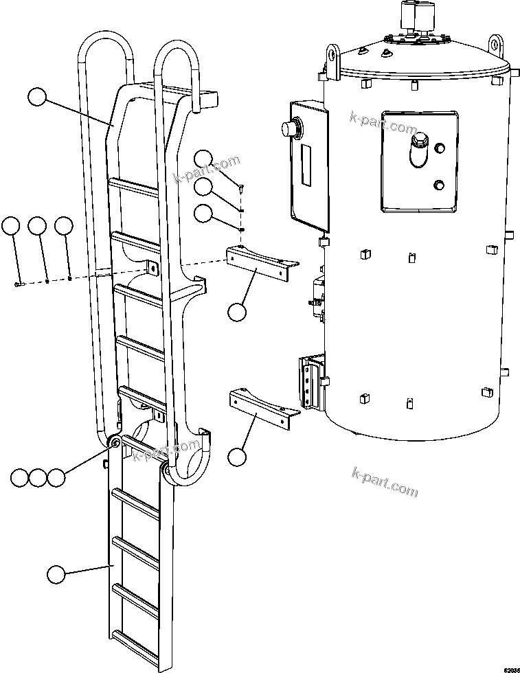 Komatsu parts book diagram for AFE59-FJ 930E-4 S/N A31661, A31664 - A31665, A31677 - A31679, A31698, A31700, A31704, A31718, A31720 & A31724  CASSERONES: HYDRAULIC TANK LADDER