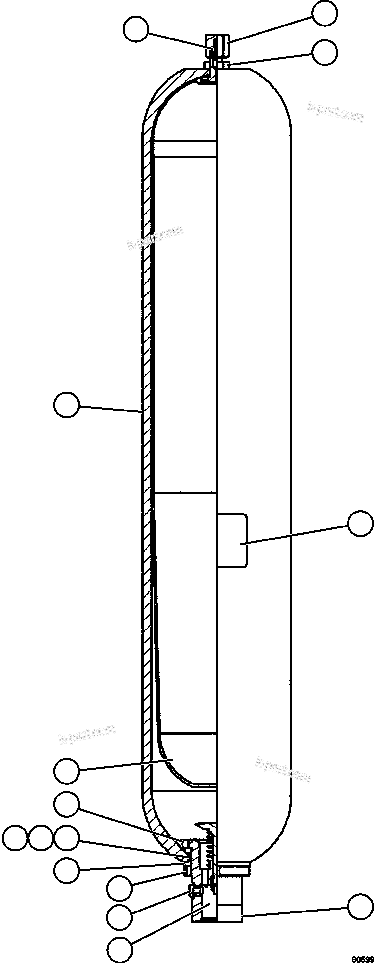 Komatsu parts book diagram for AFE59-FJ 930E-4 S/N A31661, A31664 - A31665, A31677 - A31679, A31698, A31700, A31704, A31718, A31720 & A31724  CASSERONES: ACCUMULATOR ASSEMBLY - 10 GAL.     PC1116