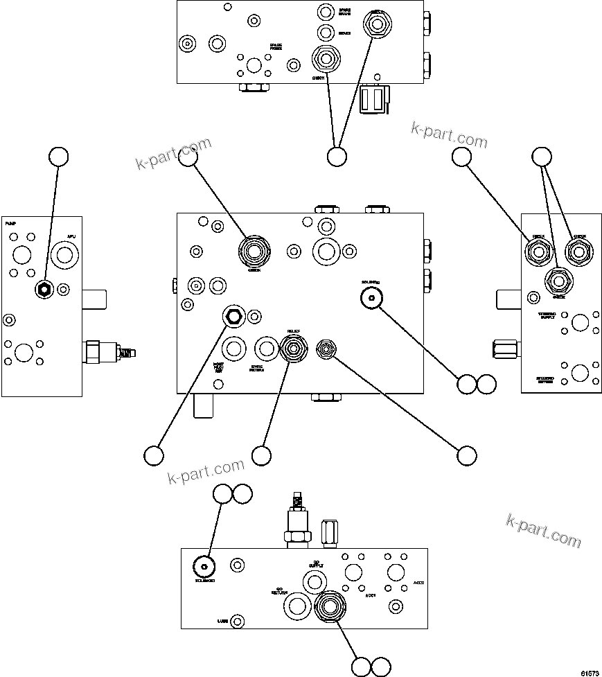 Komatsu parts book diagram for AFE59-FJ 930E-4 S/N A31661, A31664 - A31665, A31677 - A31679, A31698, A31700, A31704, A31718, A31720 & A31724  CASSERONES: BLEED DOWN MANIFOLD      PC1493
