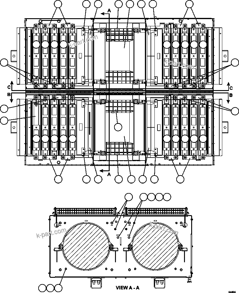 Komatsu parts book diagram for AFE59-FJ 930E-4 S/N A31661, A31664 - A31665, A31677 - A31679, A31698, A31700, A31704, A31718, A31720 & A31724  CASSERONES: RETARDING GRID ASSEMBLY  2/3    PC3185