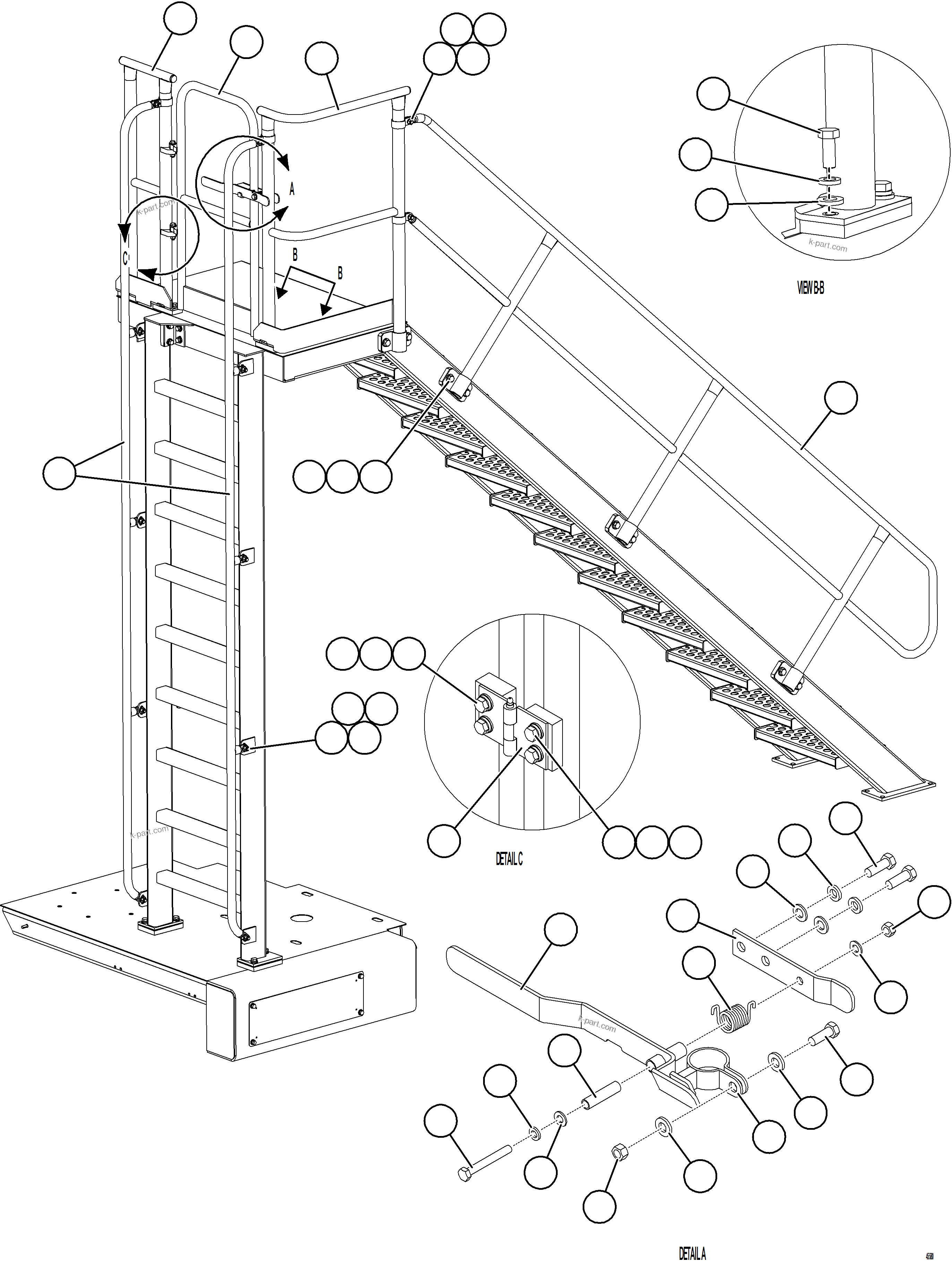 Komatsu parts book diagram for AFE69-P 730E-8 S/N A40063  BUENAVISTA: RH & DIAGONAL LADDER HANDRAILS