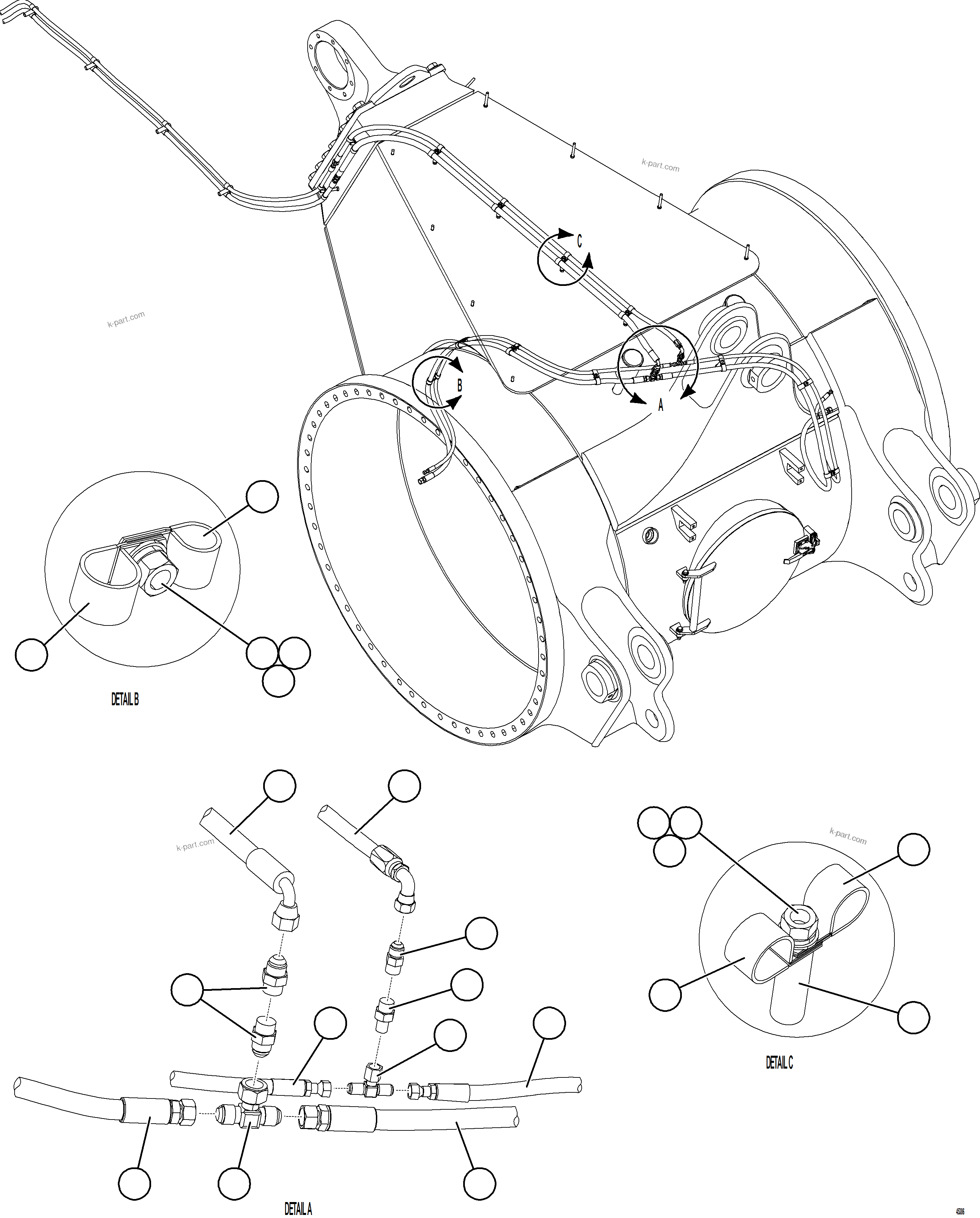Komatsu parts book diagram for AFE69-P 730E-8 S/N A40063  BUENAVISTA: REAR BRAKE PIPING    2/3