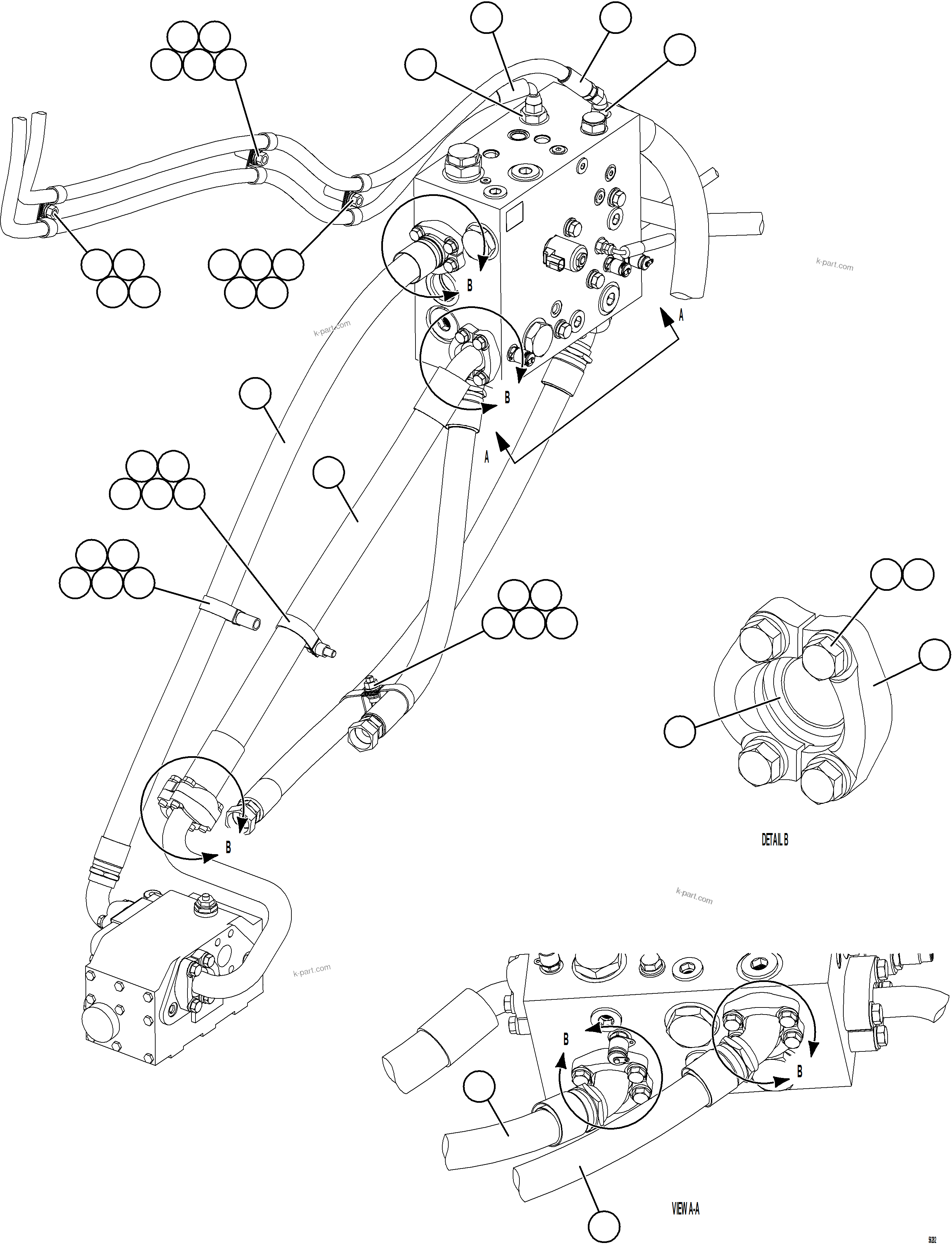 Komatsu parts book diagram for AFE69-P 730E-8 S/N A40063  BUENAVISTA: BLEEDDOWN MANIFOLD PIPING    1/2
