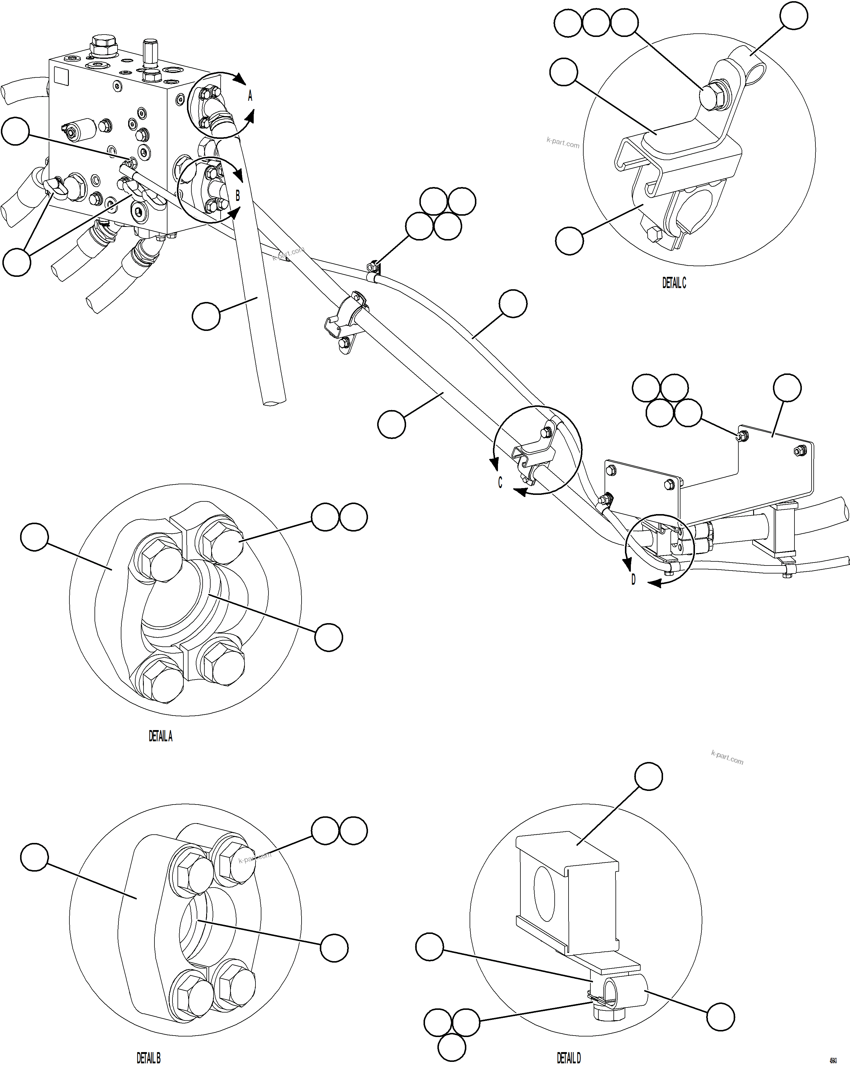 Komatsu parts book diagram for AFE69-P 730E-8 S/N A40063  BUENAVISTA: BLEEDDOWN MANIFOLD PIPING    2/2