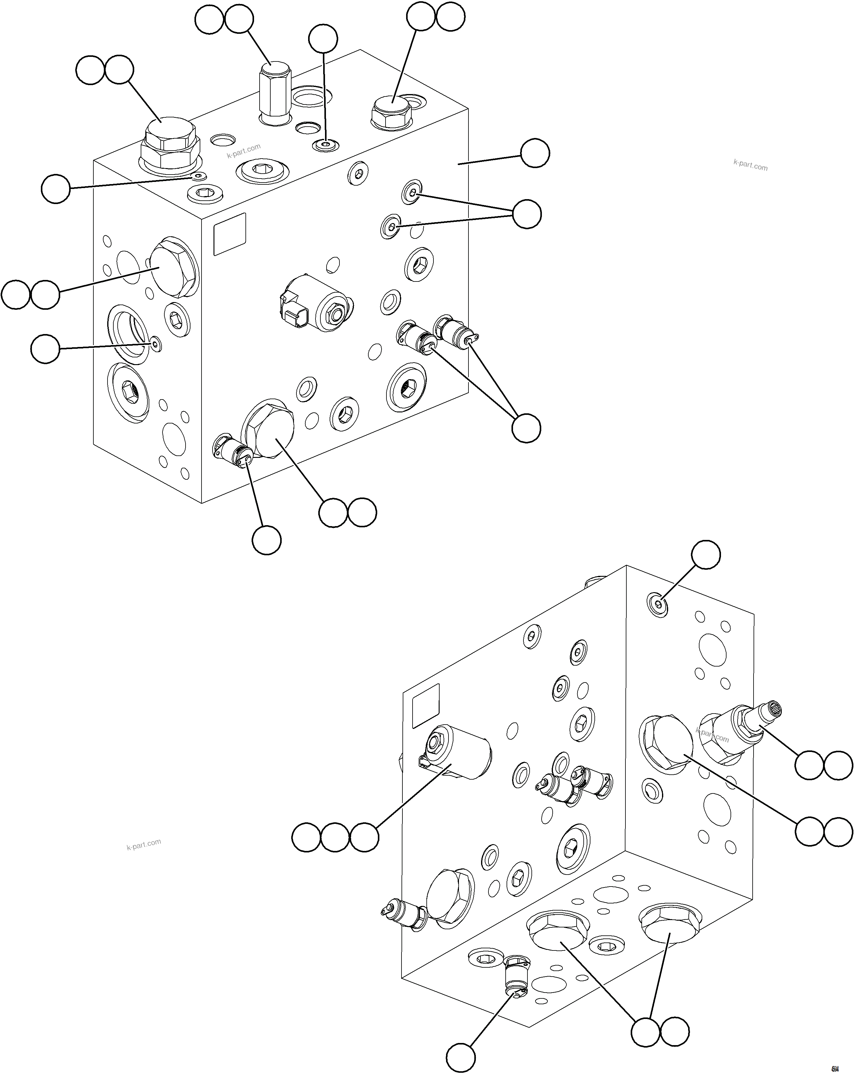 Komatsu parts book diagram for AFE69-P 730E-8 S/N A40063  BUENAVISTA: STEERING BLEEDDOWN MANIFOLD    58D-60-14000