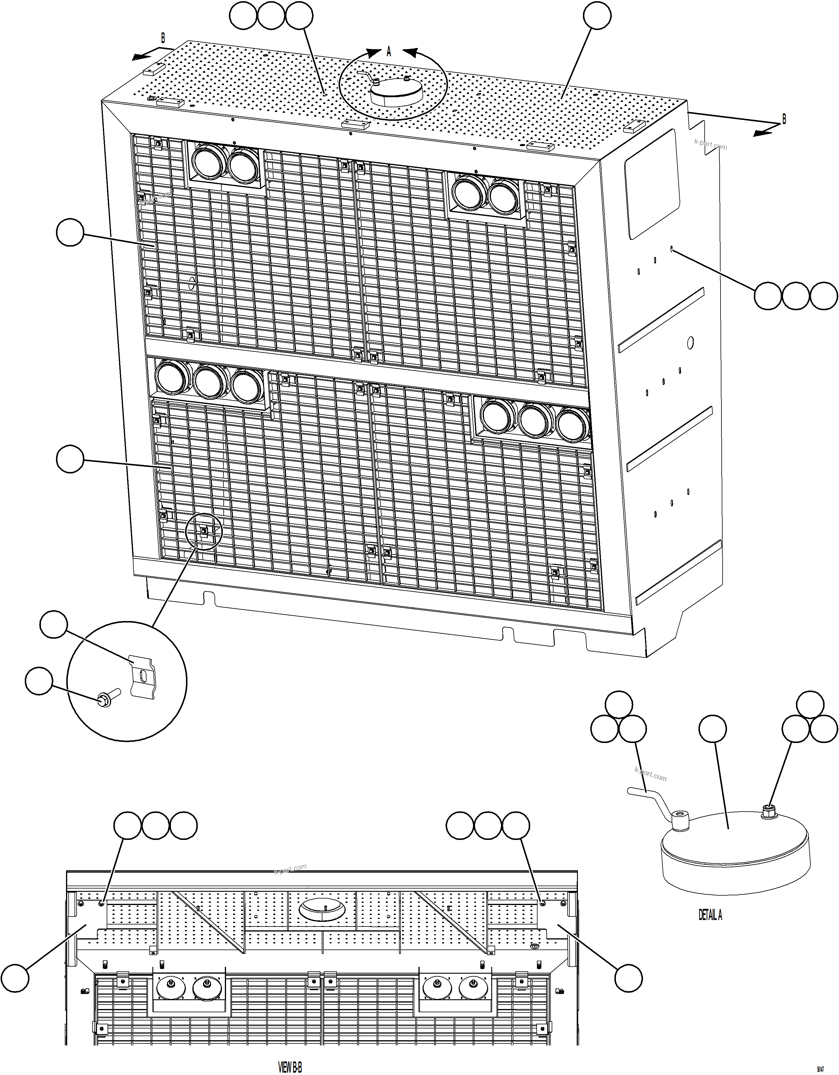 Komatsu parts book diagram for AFE69-Q 730E-8 S/N A40064, A40067  ASSMANG: RADIATOR GRILLE