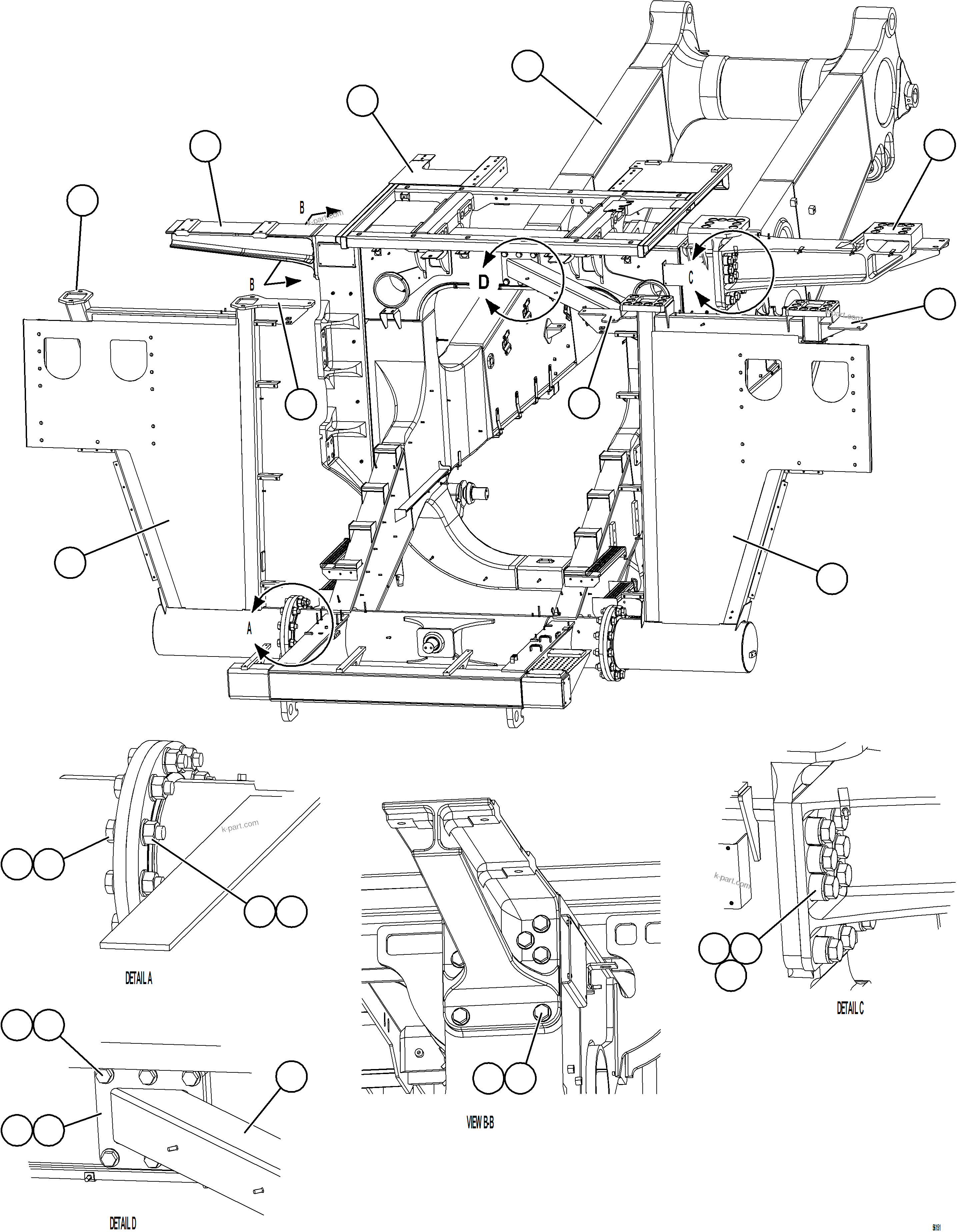 Komatsu parts book diagram for AFE69-Q 730E-8 S/N A40064, A40067  ASSMANG: FRAME & UPRIGHTS