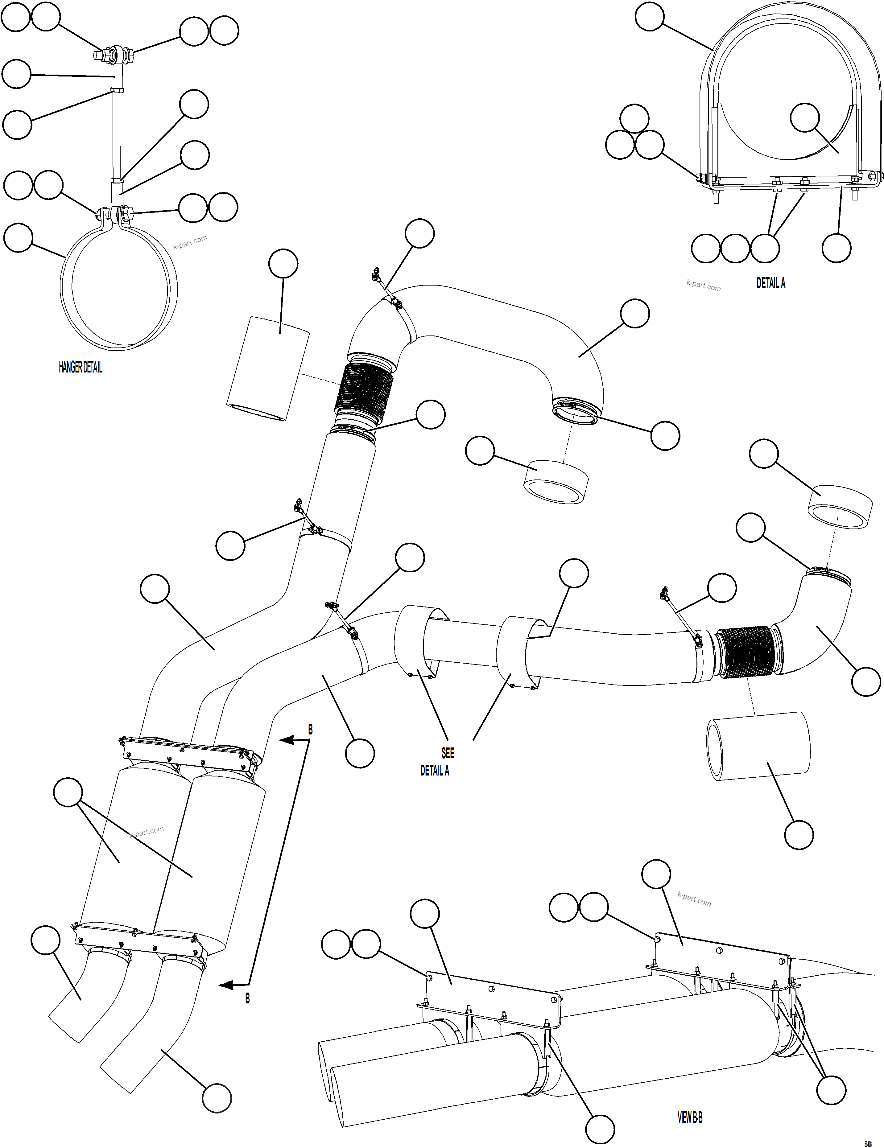 Komatsu parts book diagram for AFE69-Q 730E-8 S/N A40064, A40067  ASSMANG: EXHAUST PIPING
