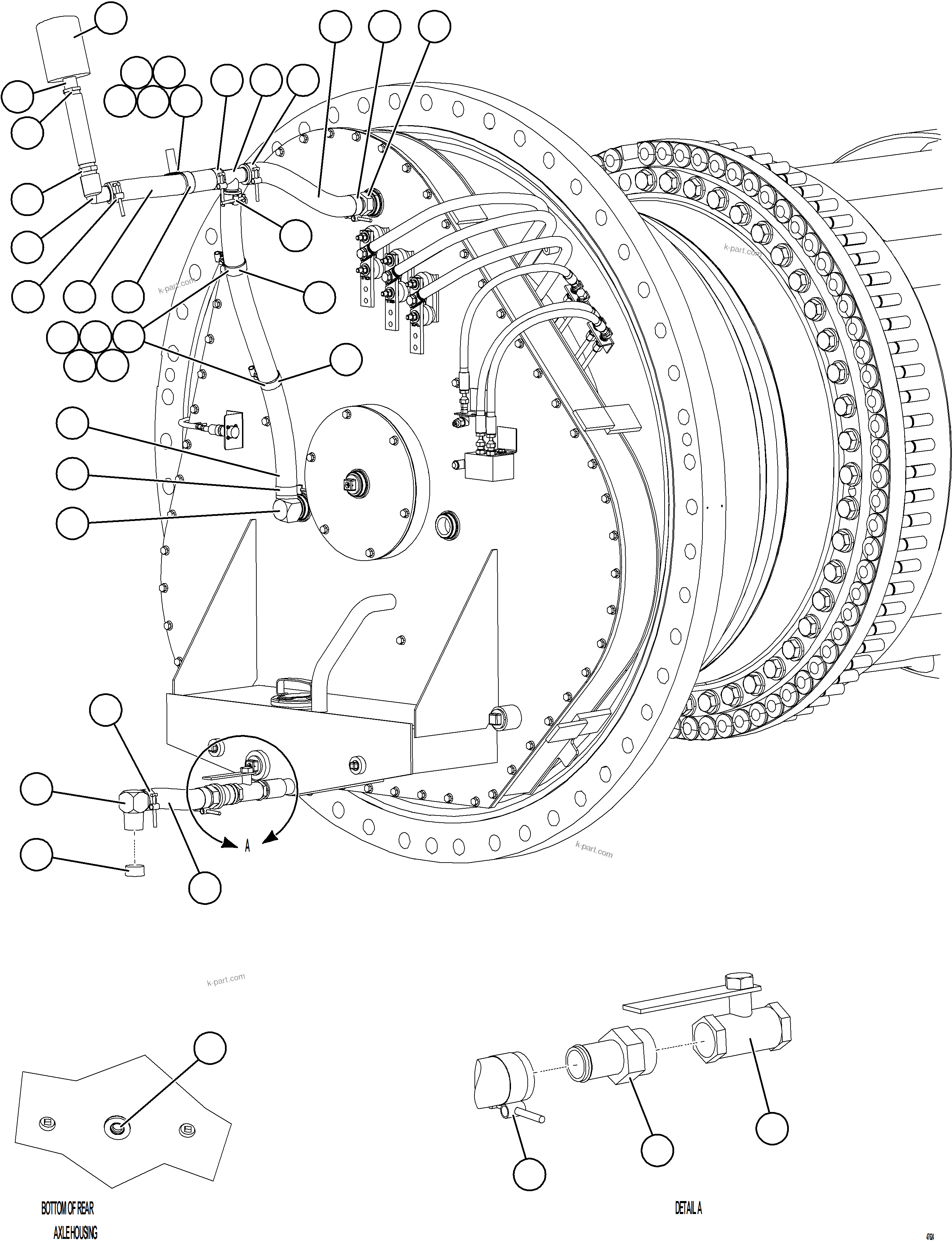 Komatsu parts book diagram for AFE69-Q 730E-8 S/N A40064, A40067  ASSMANG: WHEEL MOTOR PIPING
