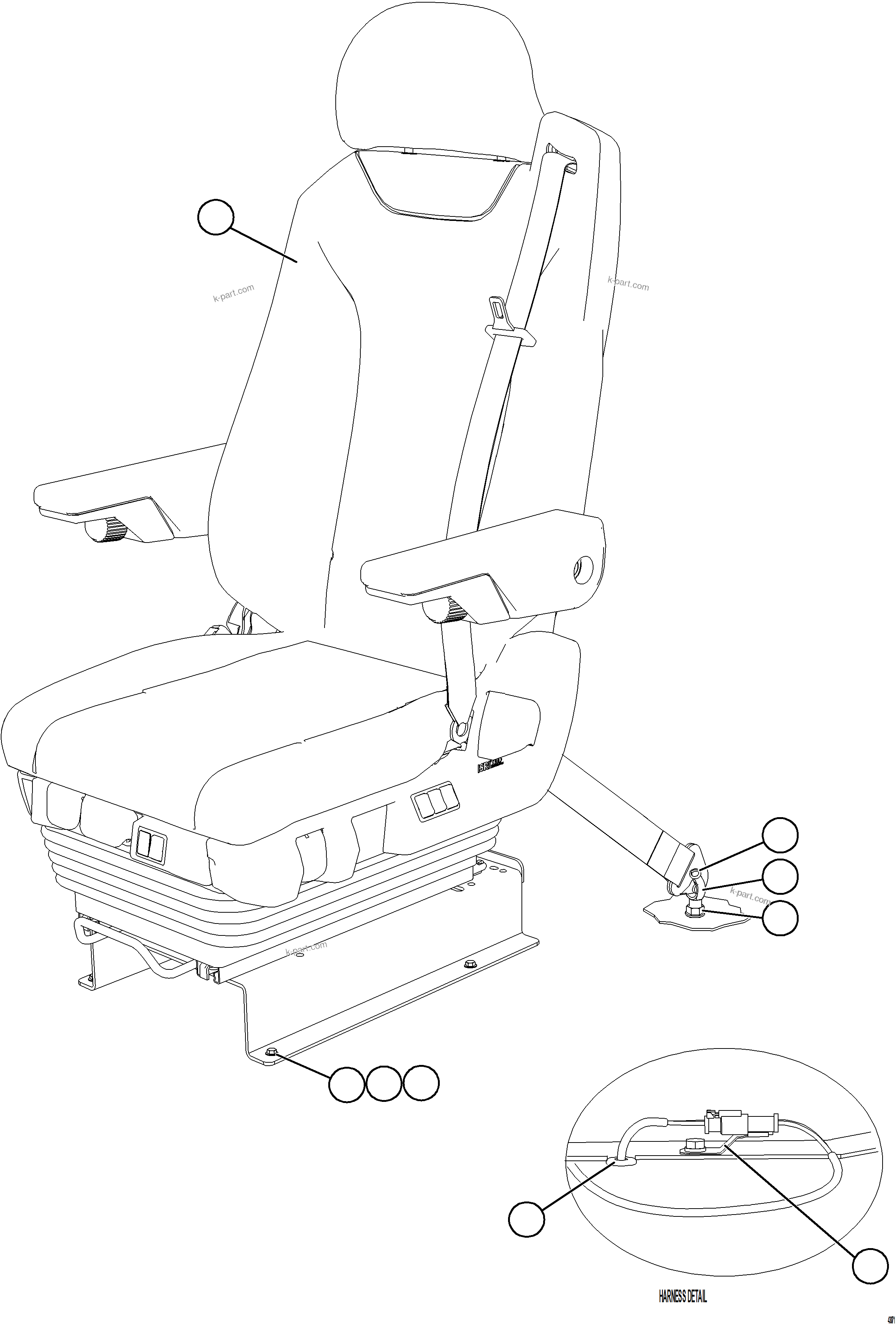 Komatsu parts book diagram for AFE69-Q 730E-8 S/N A40064, A40067  ASSMANG: OPERATOR SEAT INSTALLATION