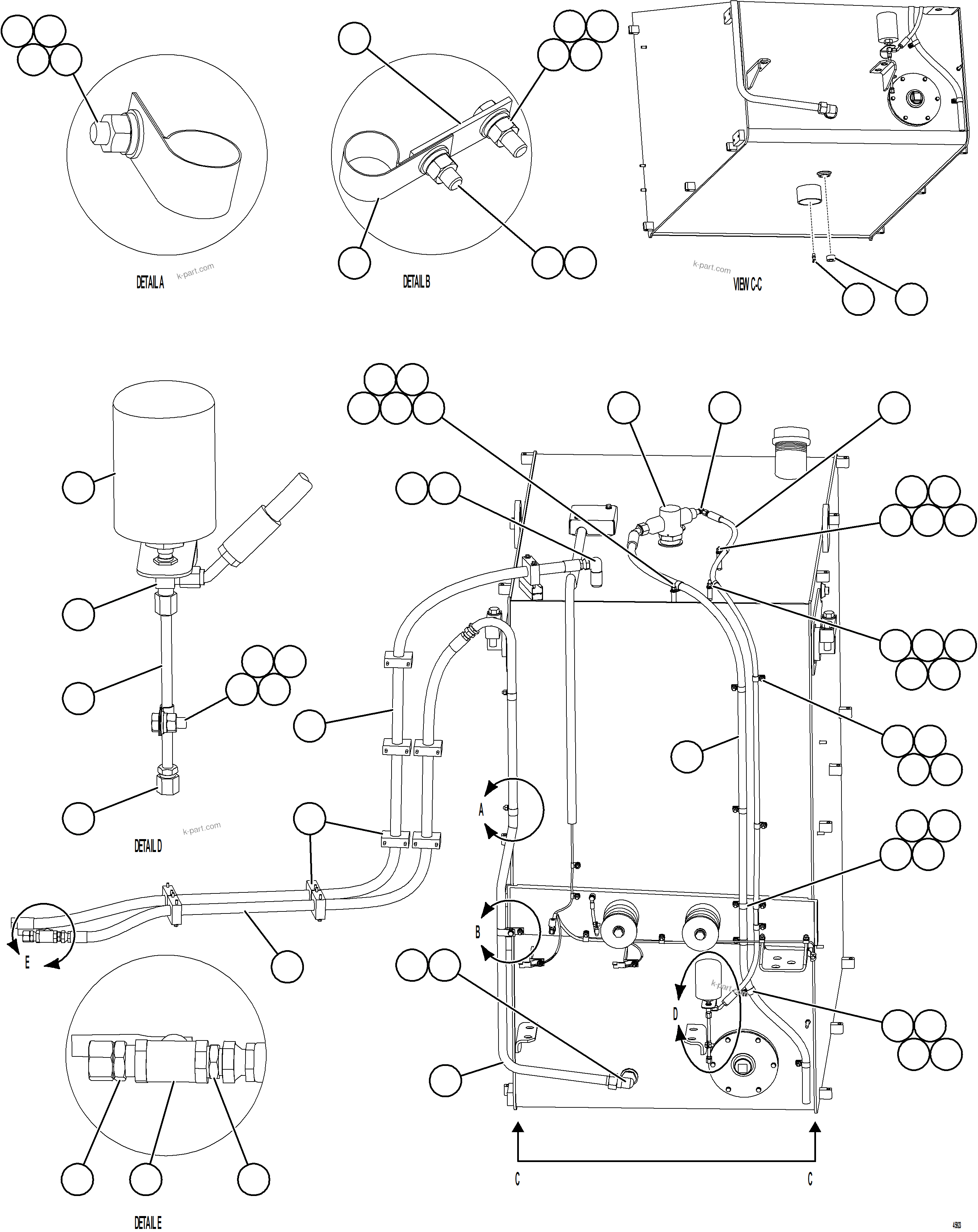 Komatsu parts book diagram for AFE69-Q 730E-8 S/N A40064, A40067  ASSMANG: FUEL SYSTEM PIPING    1/2