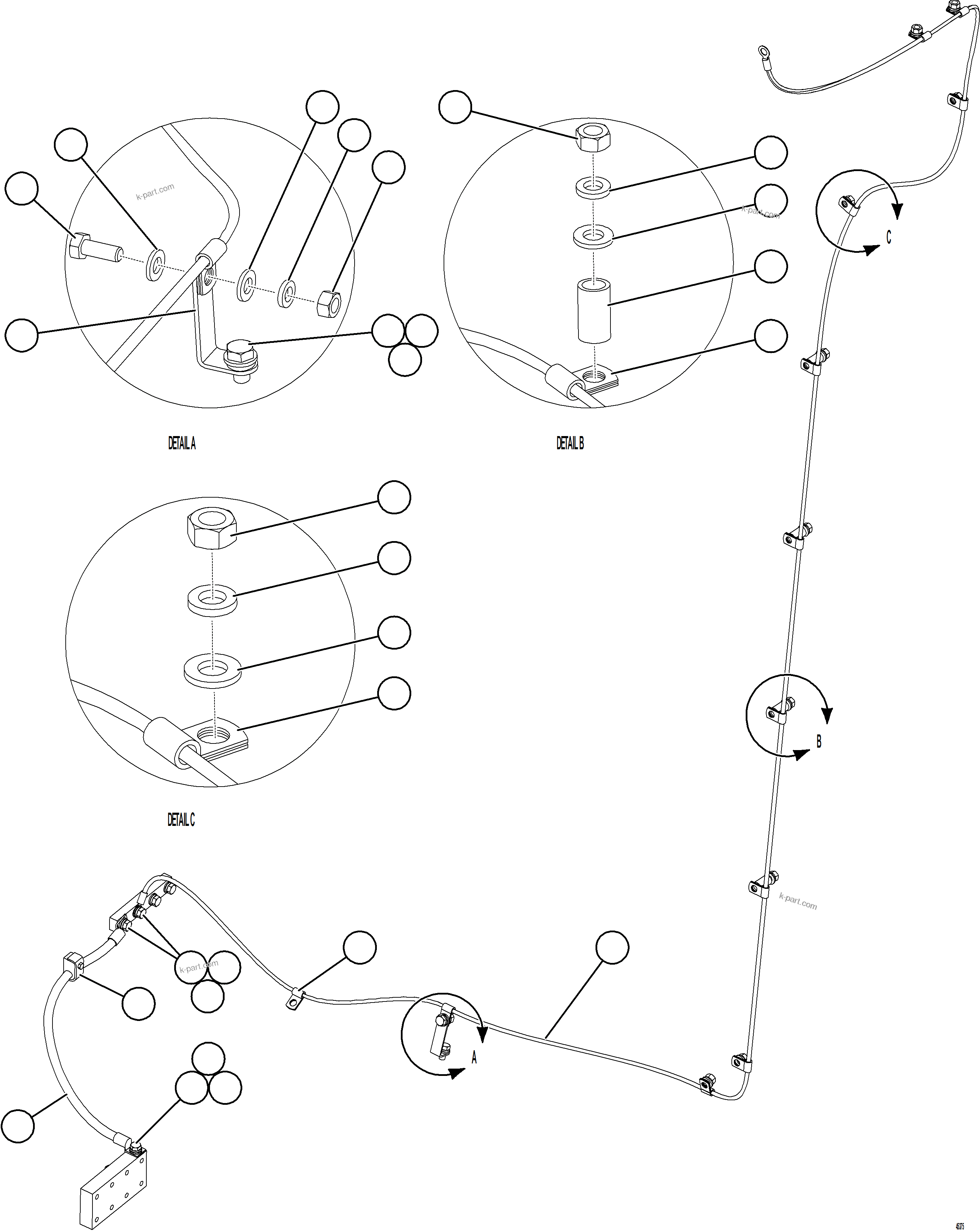 Komatsu parts book diagram for AFE69-Q 730E-8 S/N A40064, A40067  ASSMANG: GROUND WIRES