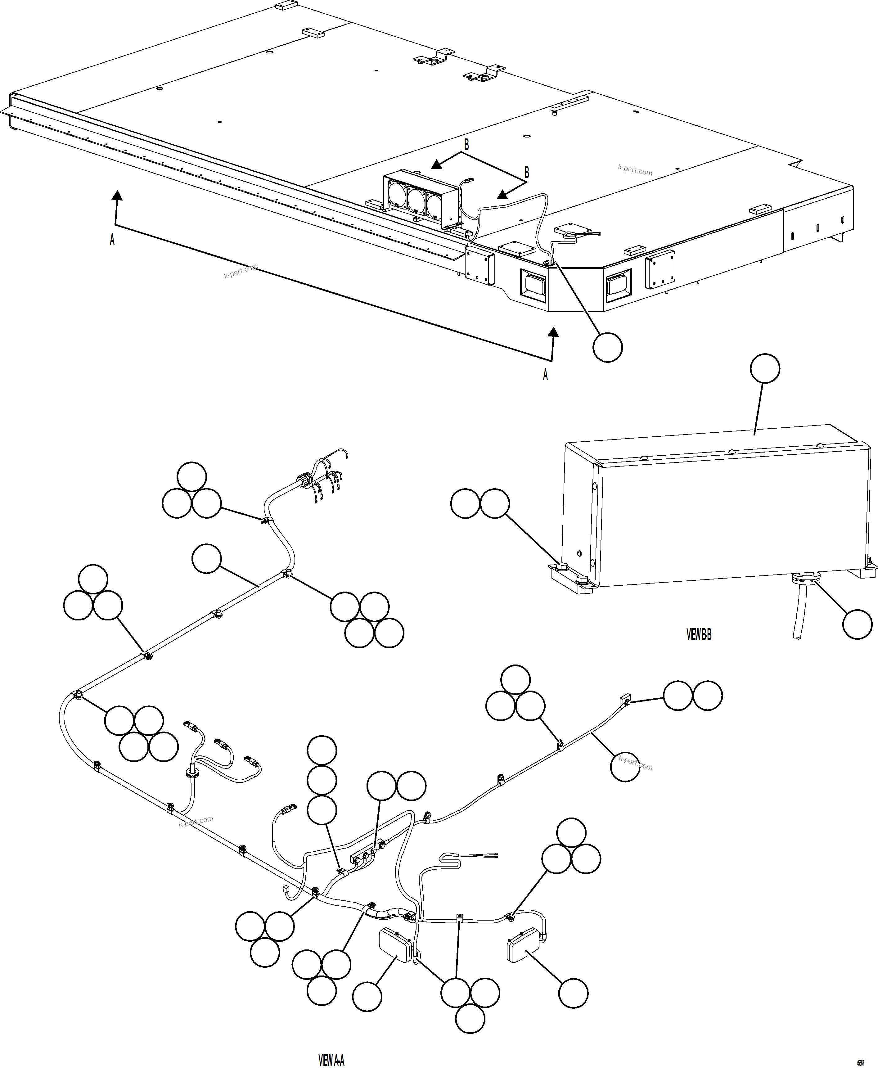 Komatsu parts book diagram for AFE69-Q 730E-8 S/N A40064, A40067  ASSMANG: RH DECK LIGHTS & WIRING