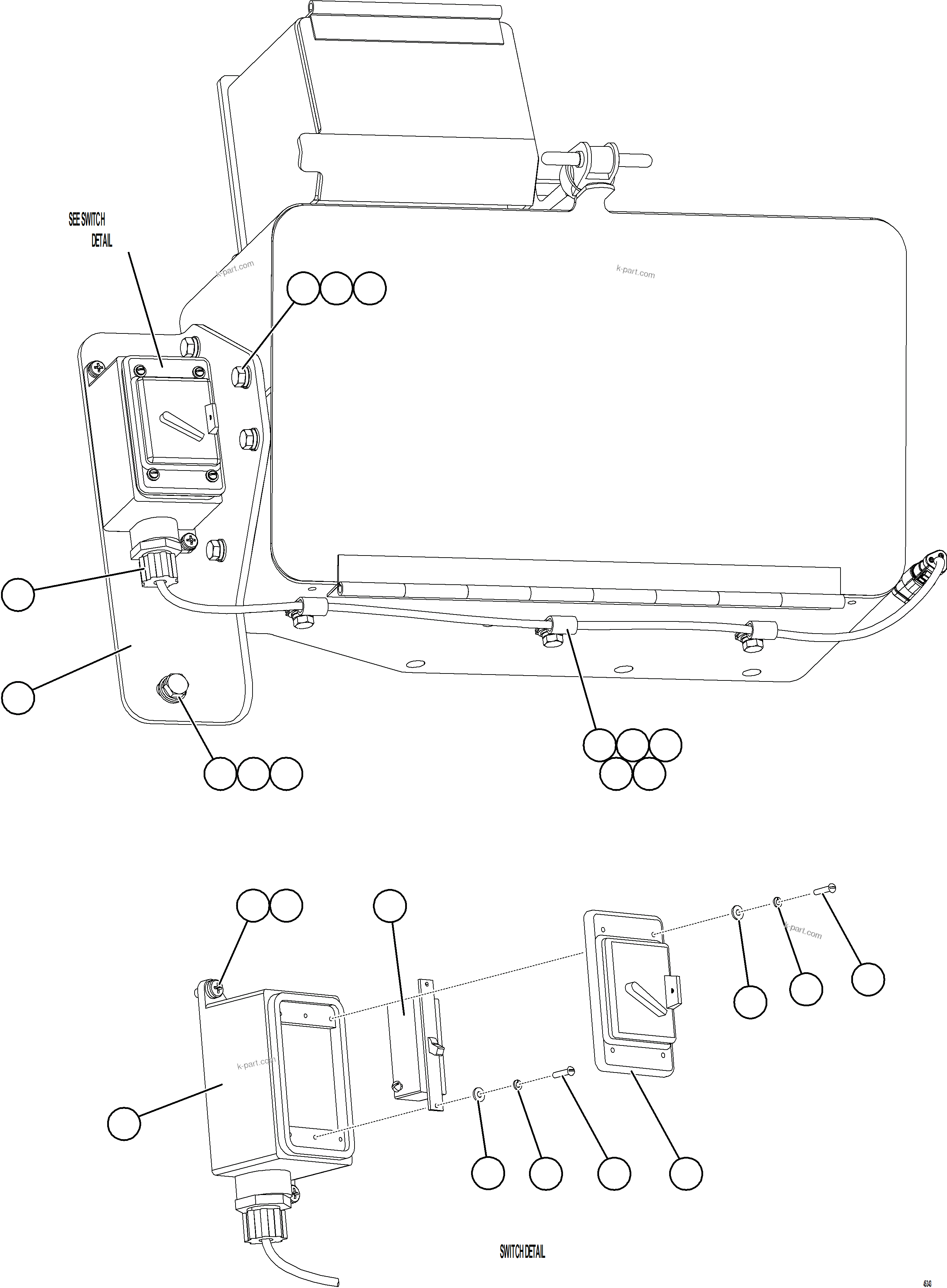 Komatsu parts book diagram for AFE69-Q 730E-8 S/N A40064, A40067  ASSMANG: LADDER LIGHT SWITCH INSTALLATION