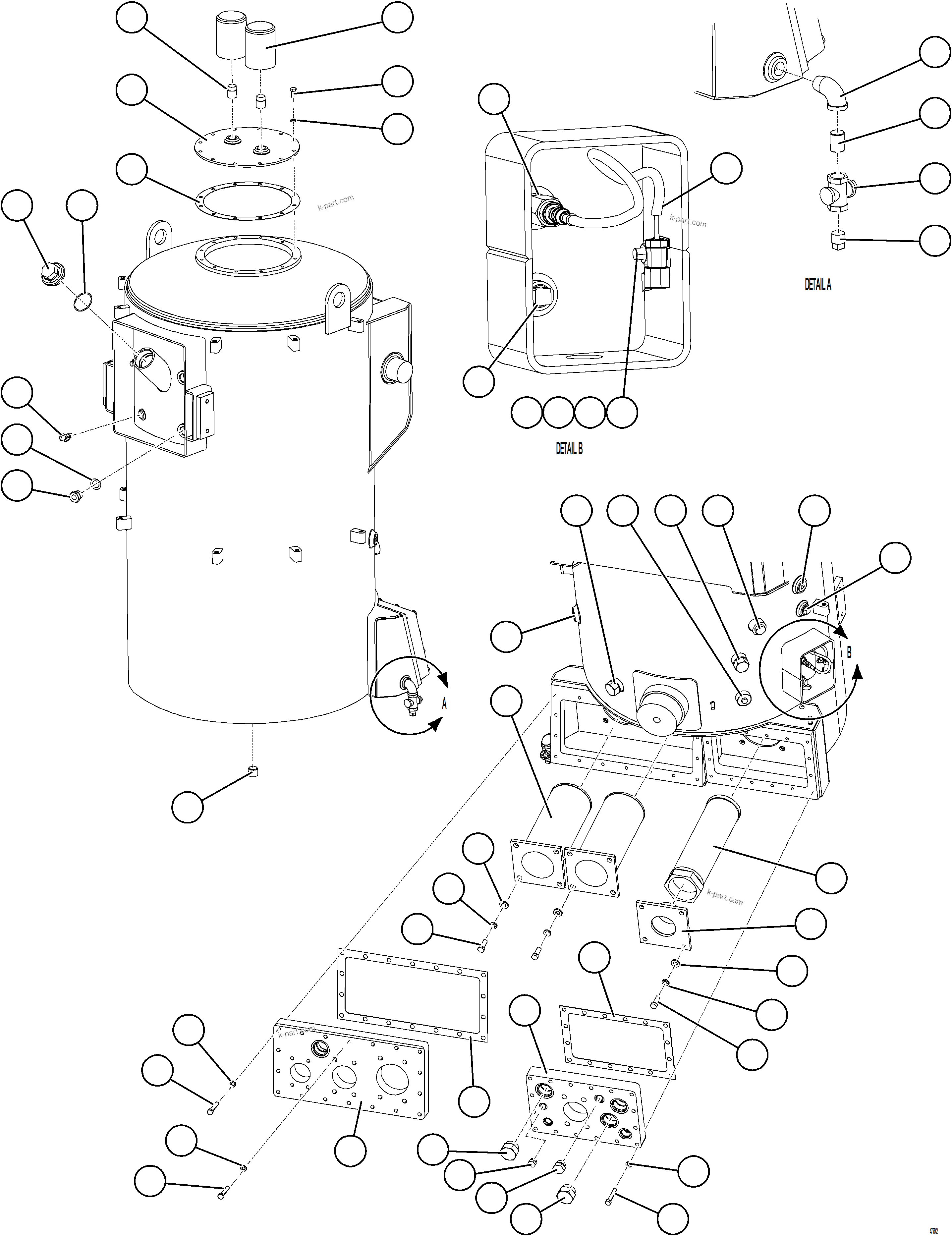 Komatsu parts book diagram for AFE69-Q 730E-8 S/N A40064, A40067  ASSMANG: HYDRAULIC TANK ASSEMBLY