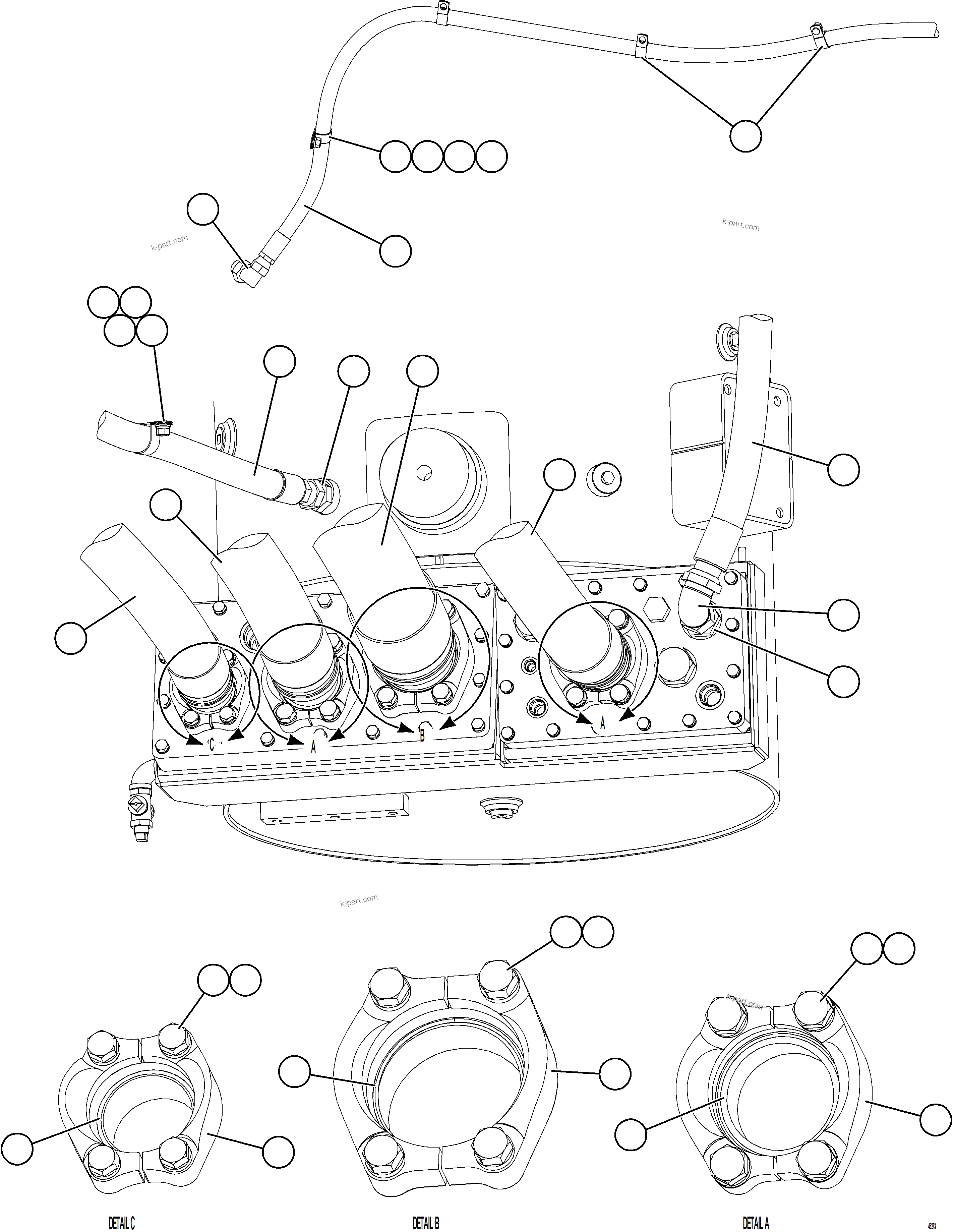 Komatsu parts book diagram for AFE69-Q 730E-8 S/N A40064, A40067  ASSMANG: HYDRAULIC TANK PIPING - STEERING, HOIST & BRAKE