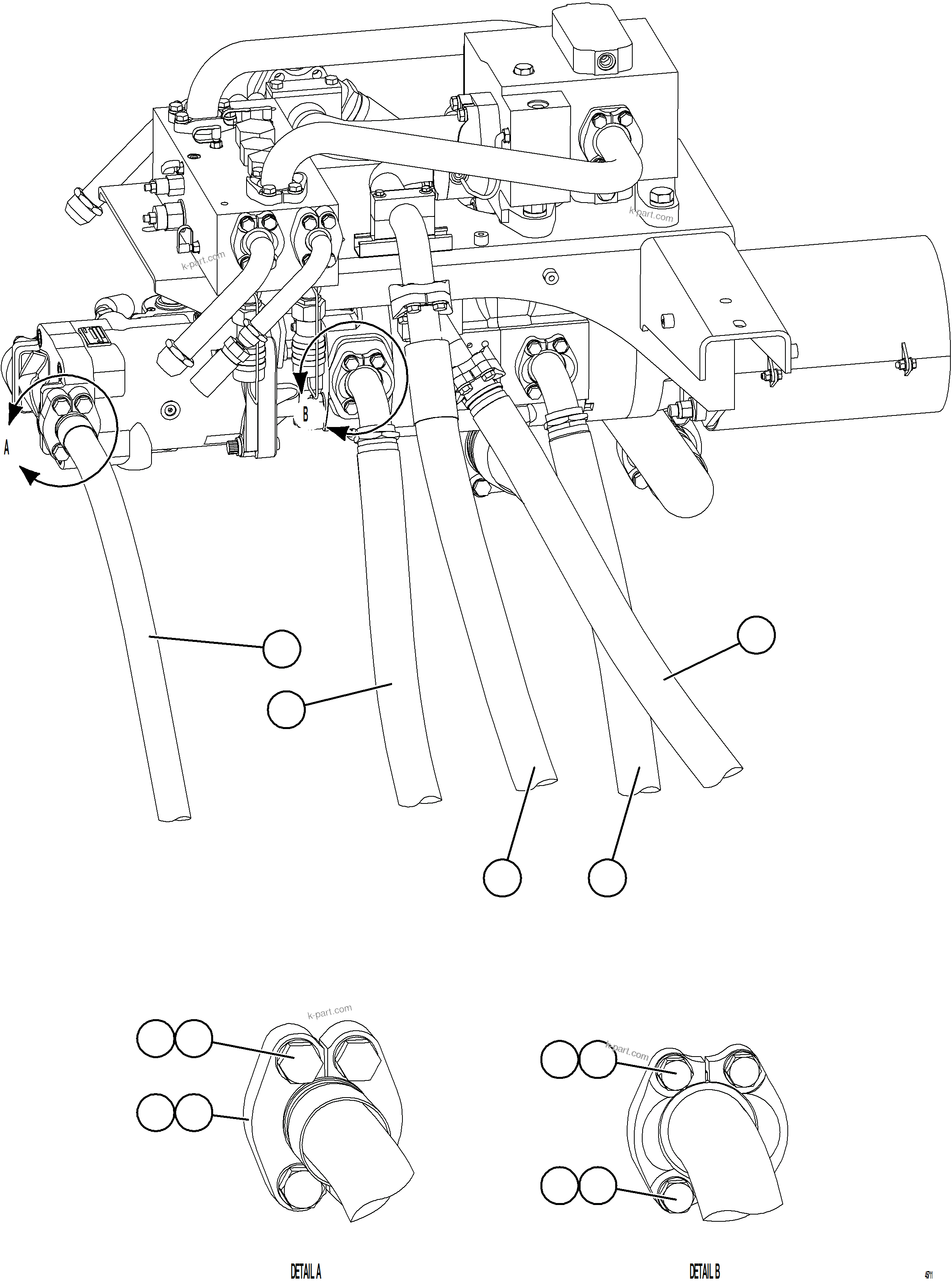Komatsu parts book diagram for AFE69-Q 730E-8 S/N A40064, A40067  ASSMANG: PUMP MODULE PIPING    2/3