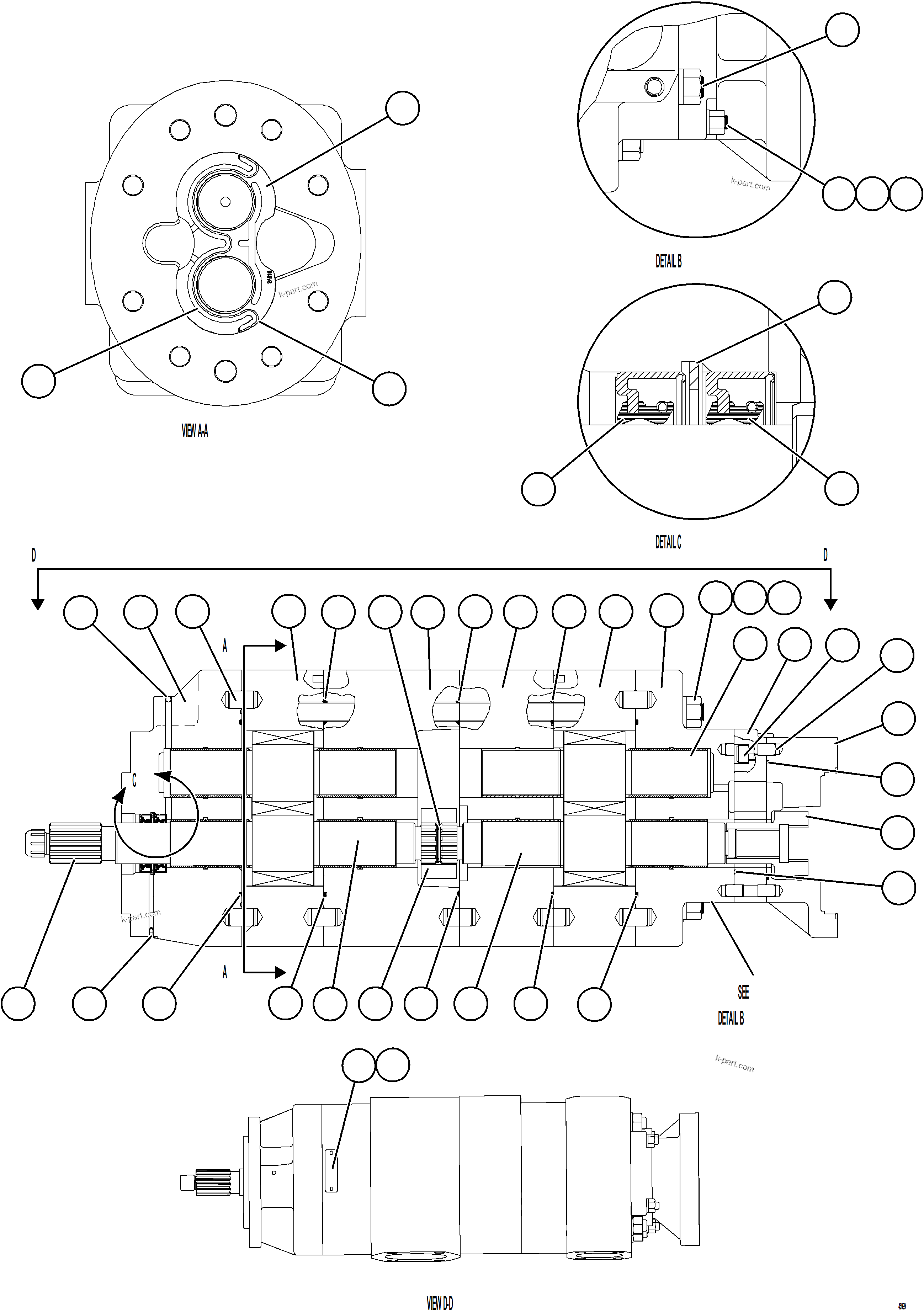 Komatsu parts book diagram for AFE69-Q 730E-8 S/N A40064, A40067  ASSMANG: HOIST PUMP ASSEMBLY    PC3076
