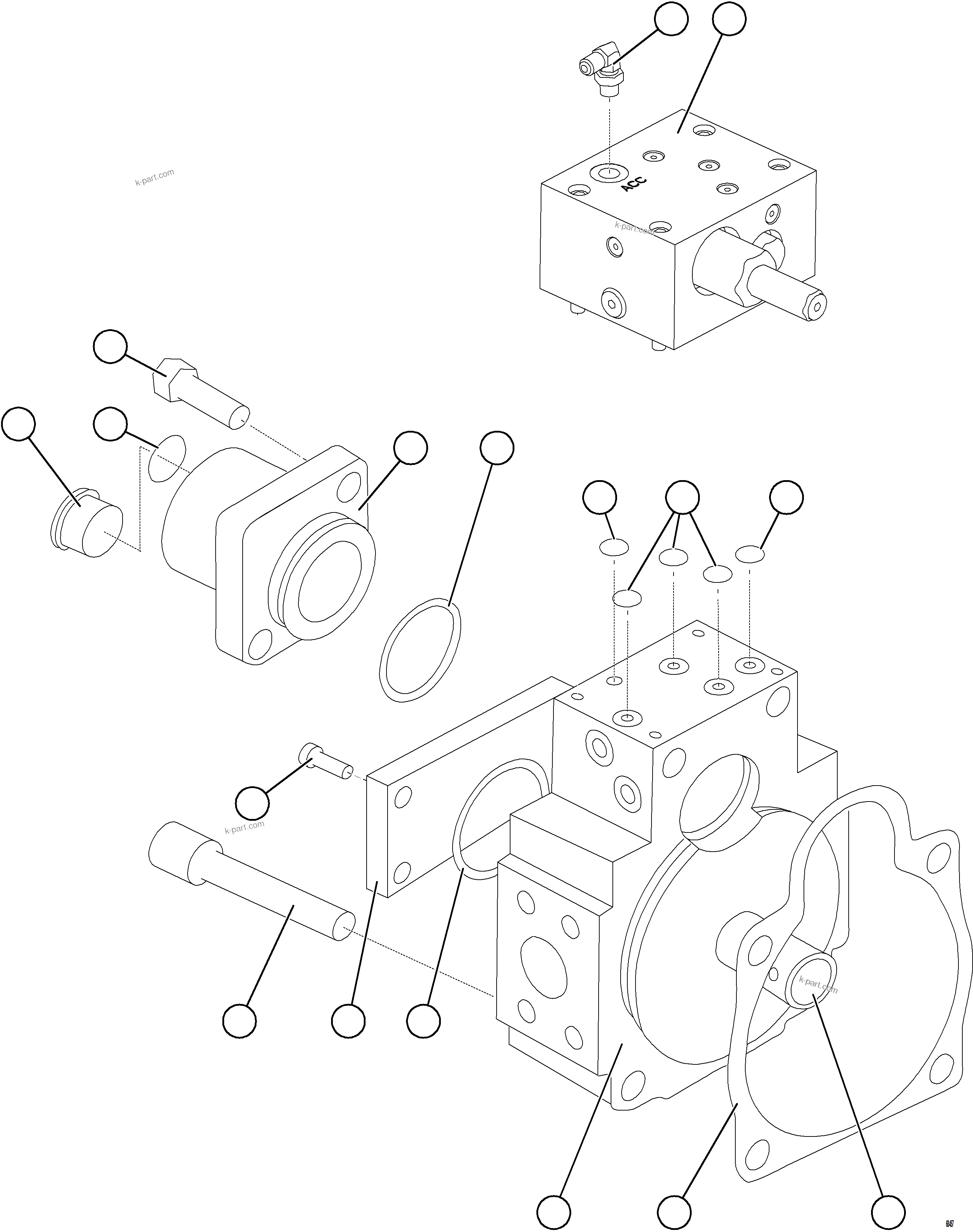 Komatsu parts book diagram for AFE69-Q 730E-8 S/N A40064, A40067  ASSMANG: STEERING PUMP HOUSING (REAR)    58C-60-00080