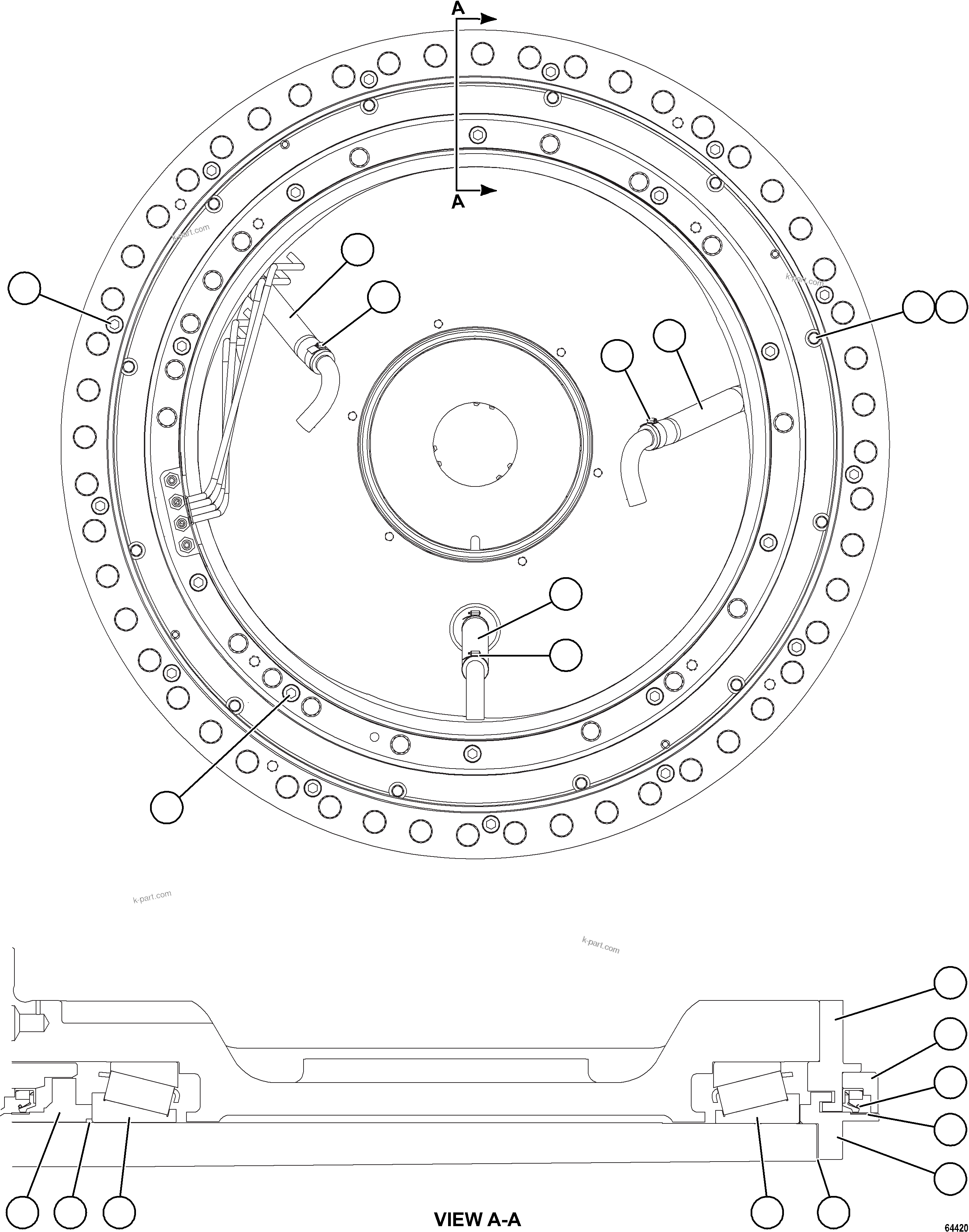 Komatsu parts book diagram for AFE69-Q 730E-8 S/N A40064, A40067  ASSMANG: WHEEL MOTOR    58D-22-50000    5/8