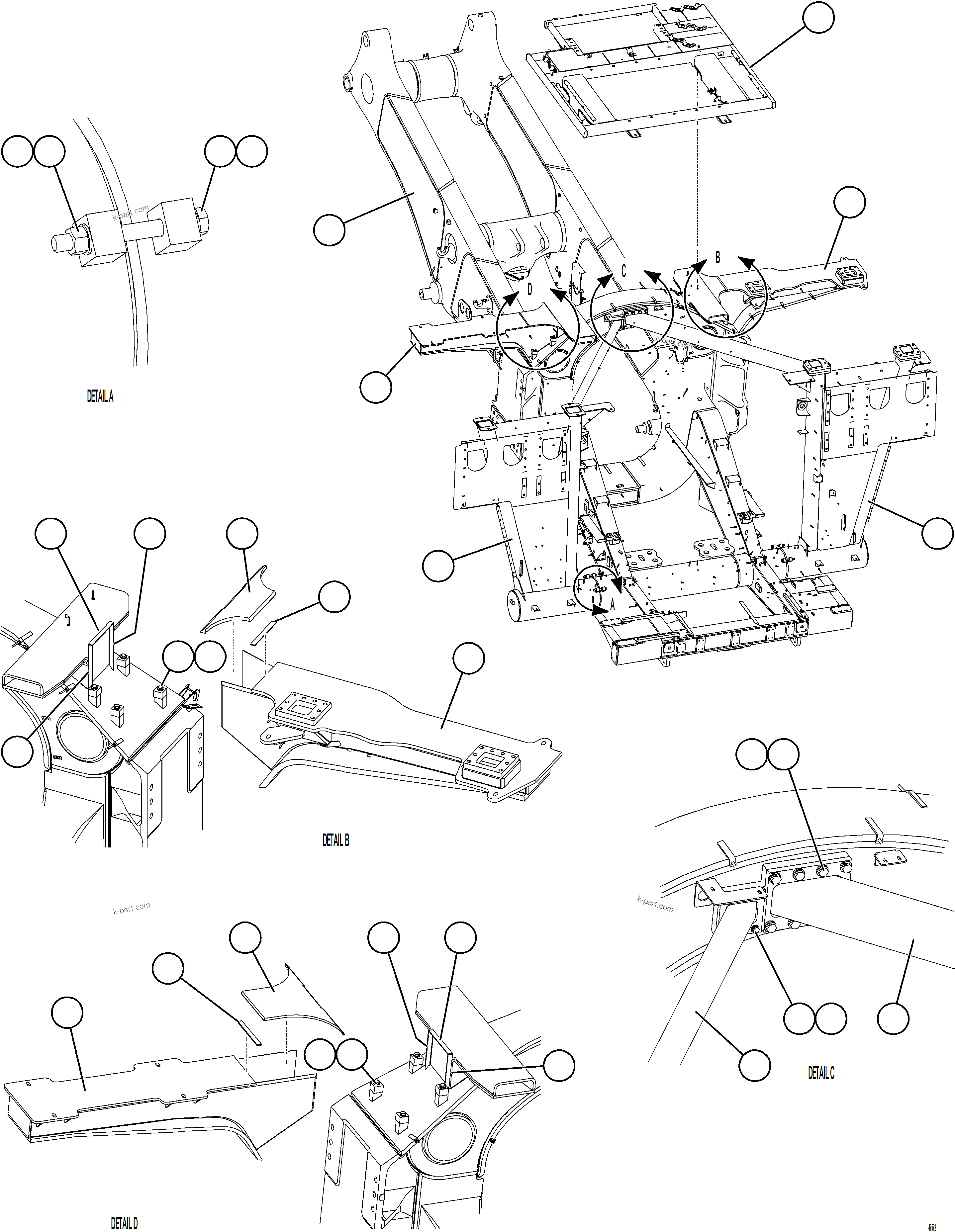 Komatsu parts book diagram for AFE73-T 980E-4 S/N A40160 - A40162  BUENAVISTA: FRAME, DECK SUPPORTS & UPRIGHTS