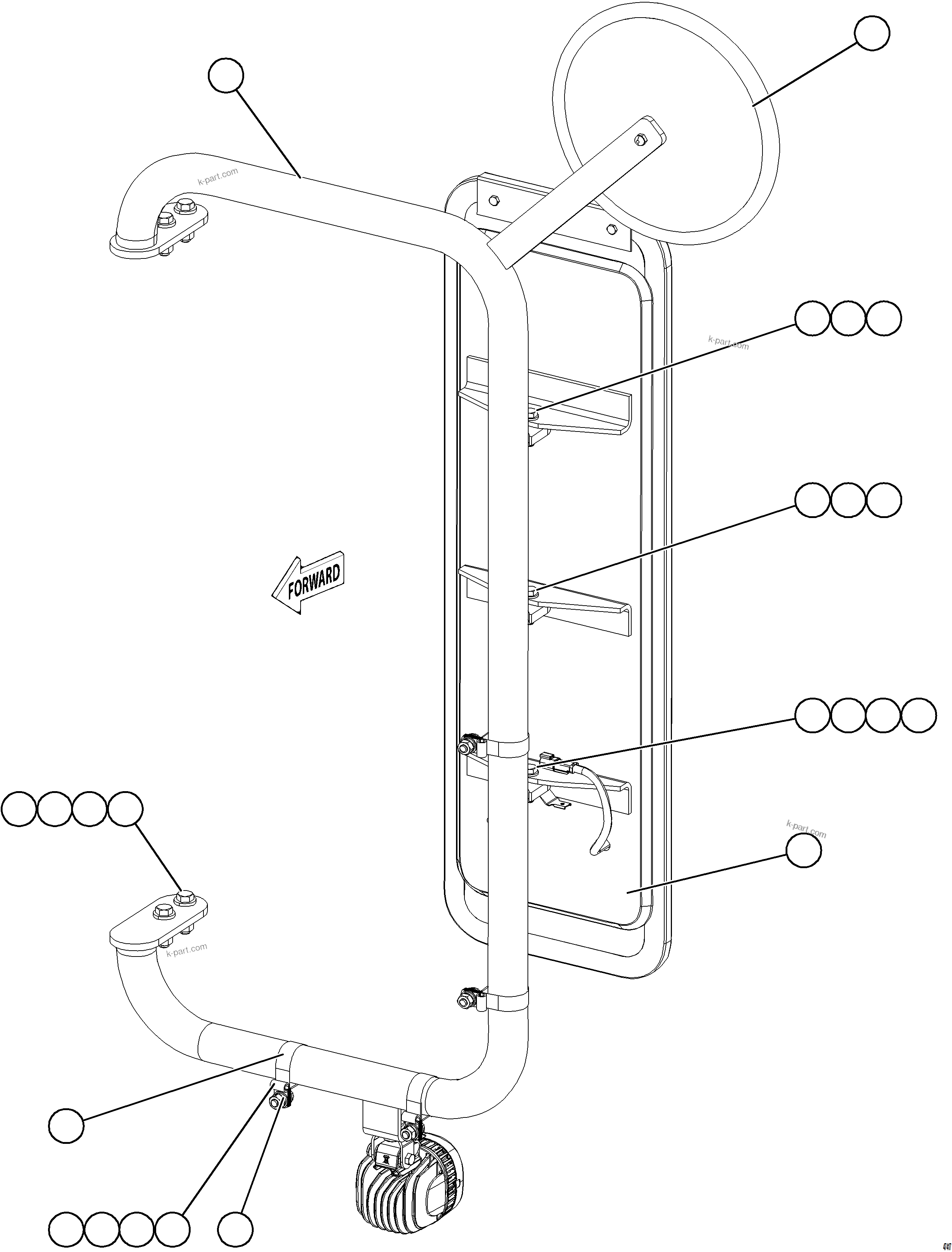 Komatsu parts book diagram for AFE73-T 980E-4 S/N A40160 - A40162  BUENAVISTA: LH MIRROR INSTALLATION