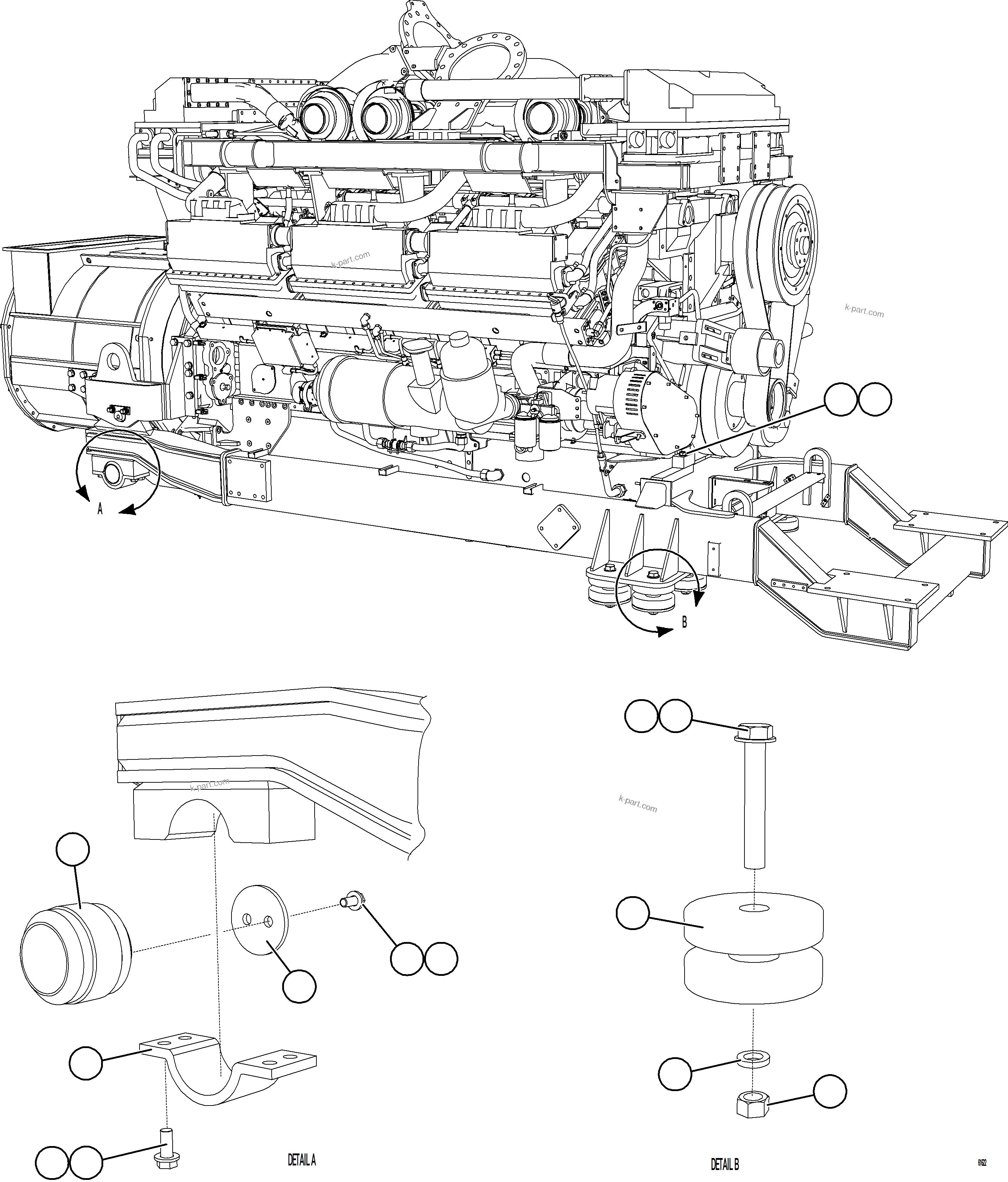 Komatsu parts book diagram for AFE73-T 980E-4 S/N A40160 - A40162  BUENAVISTA: ENGINE/SUB-FRAME MOUNTS