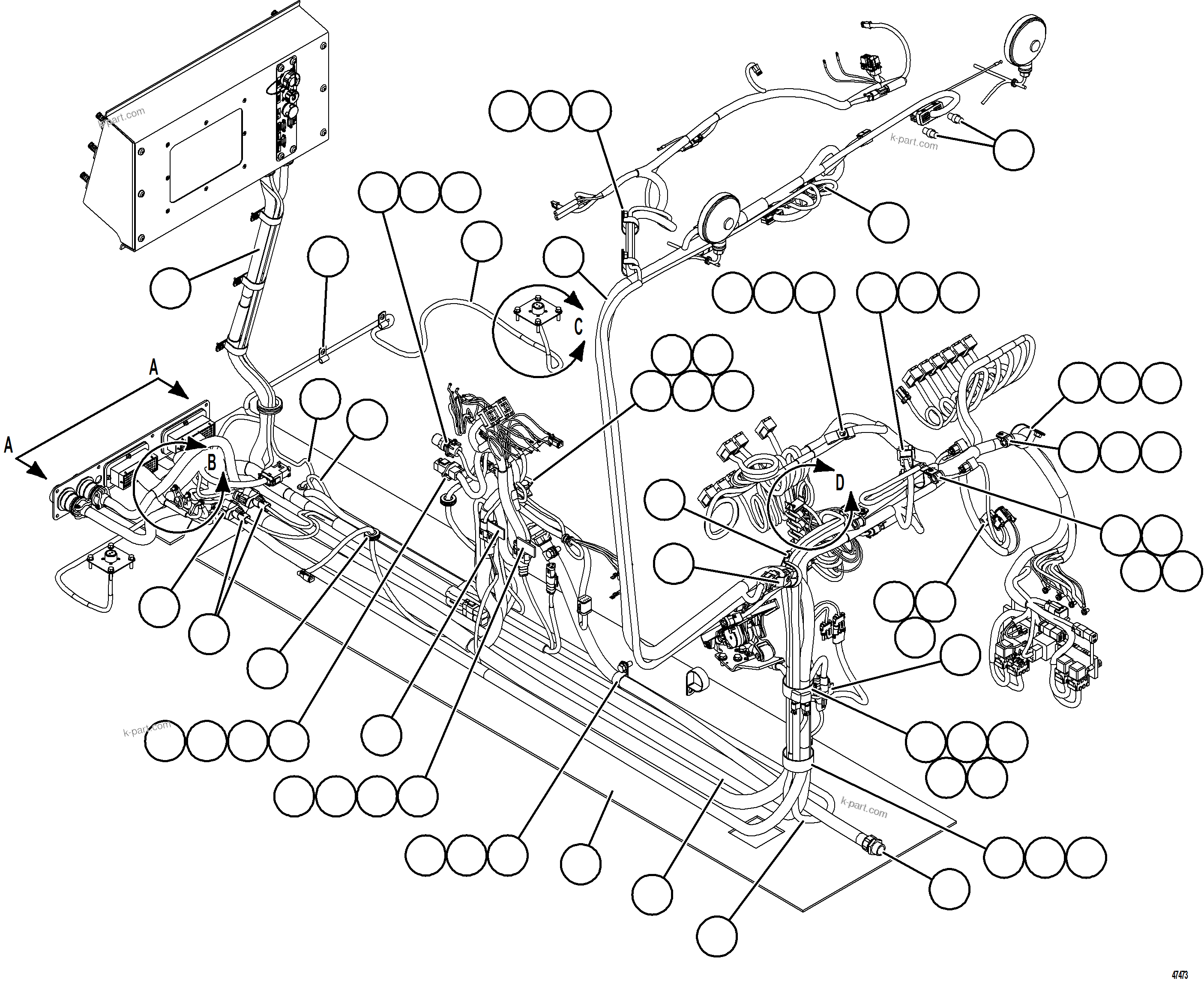 Komatsu parts book diagram for AFE73-T 980E-4 S/N A40160 - A40162  BUENAVISTA: INTERNAL CAB WIRING    1/2
