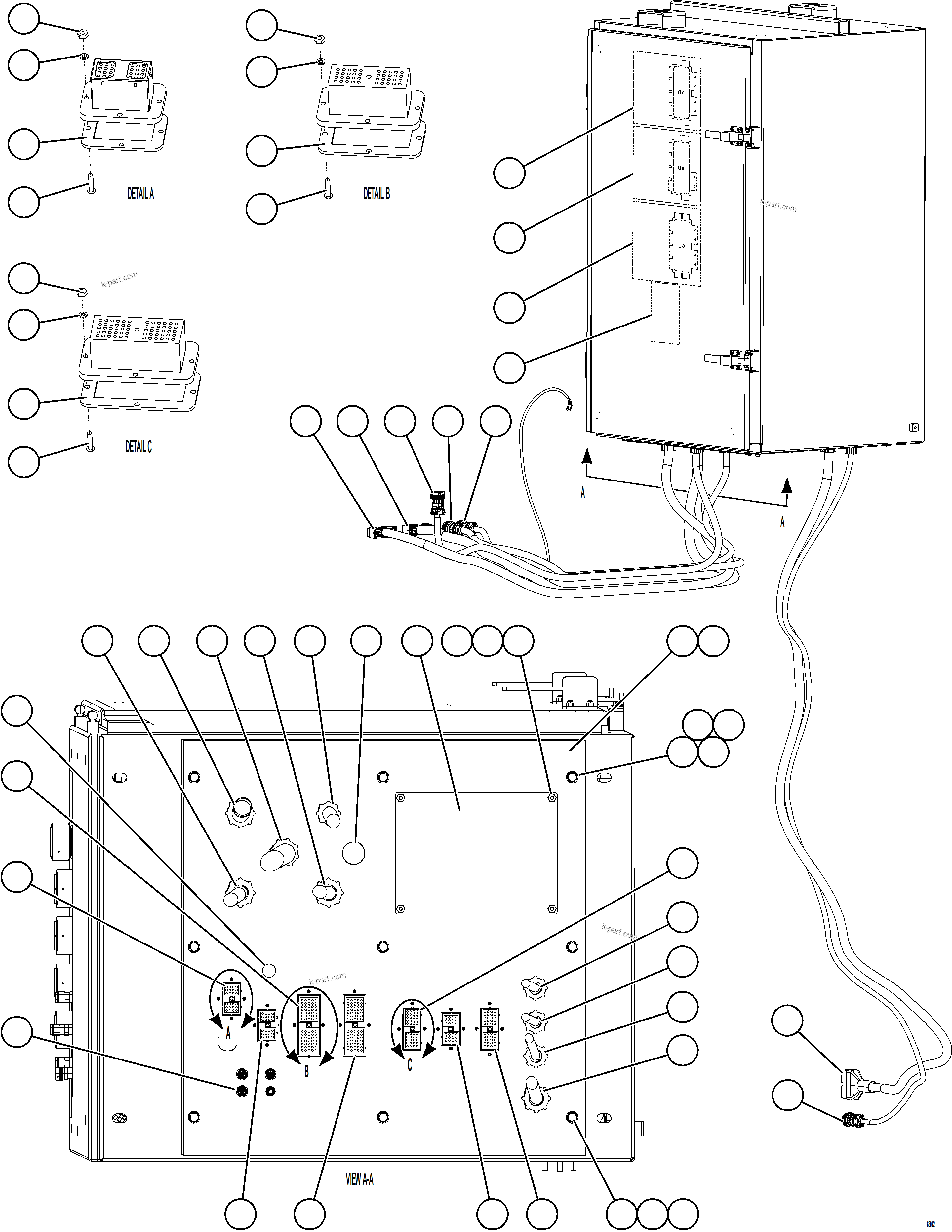 Komatsu parts book diagram for AFE73-T 980E-4 S/N A40160 - A40162  BUENAVISTA: AUXILIARY CONTROL CABINET - CABLE CONNECTIONS