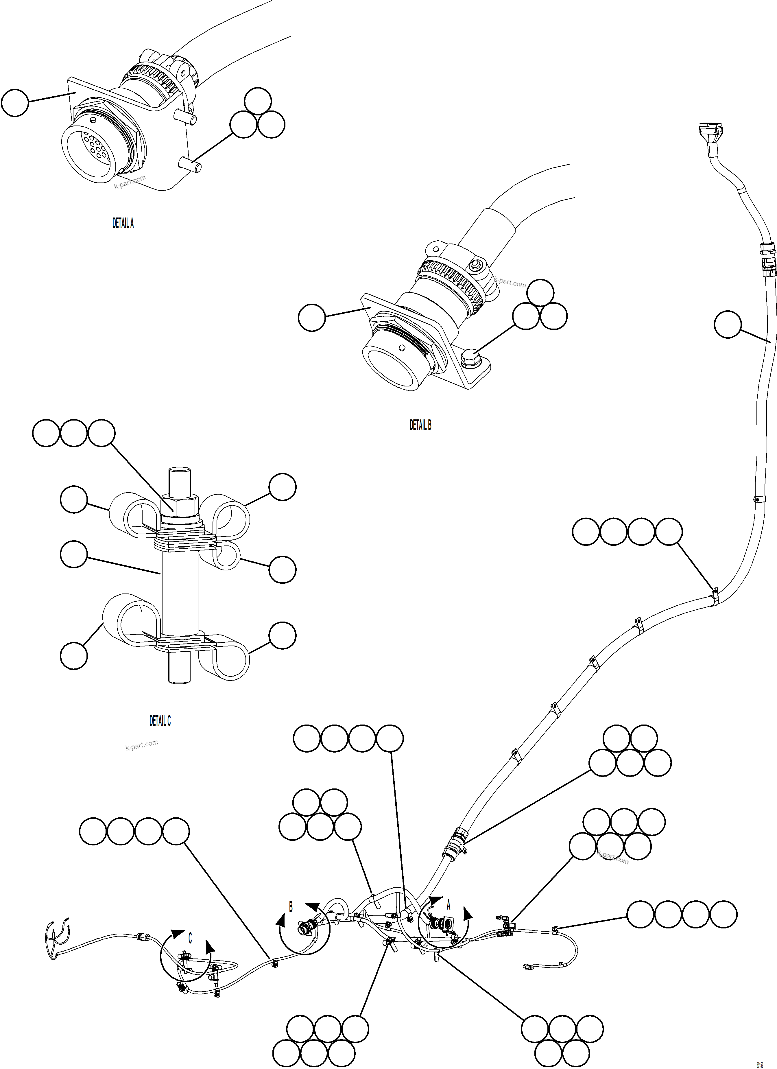 Komatsu parts book diagram for AFE73-T 980E-4 S/N A40160 - A40162  BUENAVISTA: LEFT FRONT FRAME RAIL HARNESS