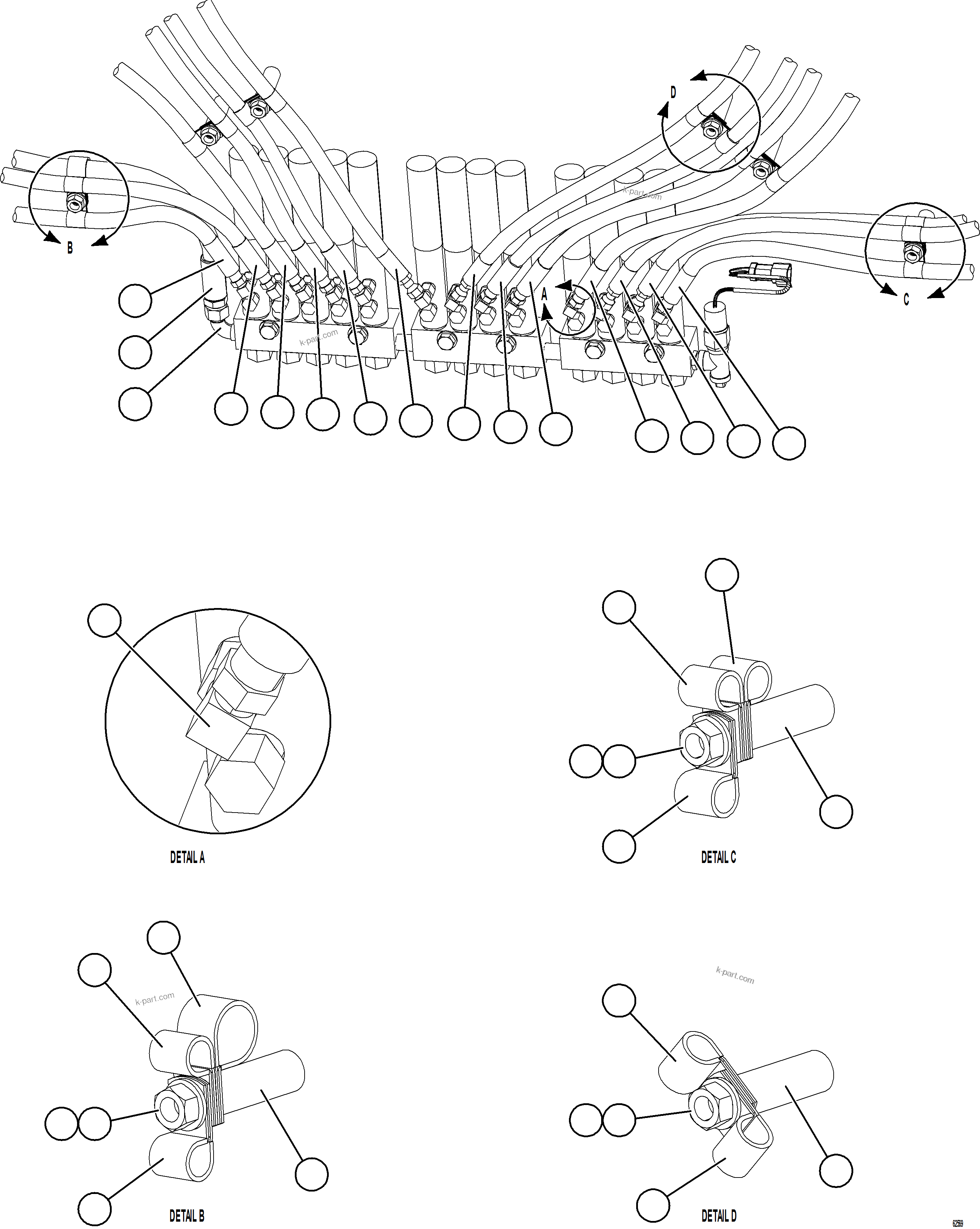 Komatsu parts book diagram for AFE73-T 980E-4 S/N A40160 - A40162  BUENAVISTA: AUTOMATIC LUBRICATION - REAR INJECTOR HOSES