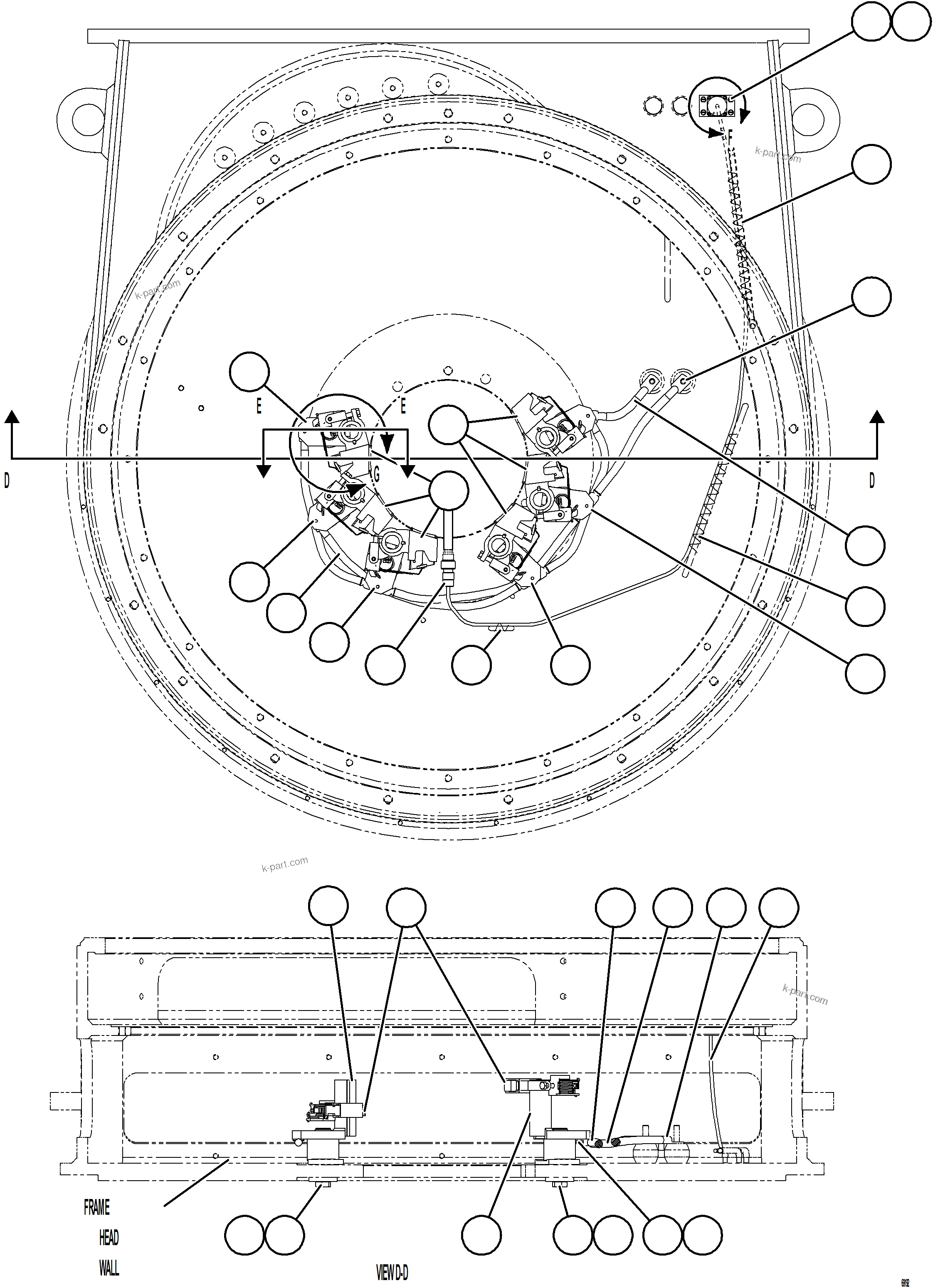 Komatsu parts book diagram for AFE73-T 980E-4 S/N A40160 - A40162  BUENAVISTA: ALTERNATOR FRAMEHEAD ASSEMBLY  58B-06-07180    3/4