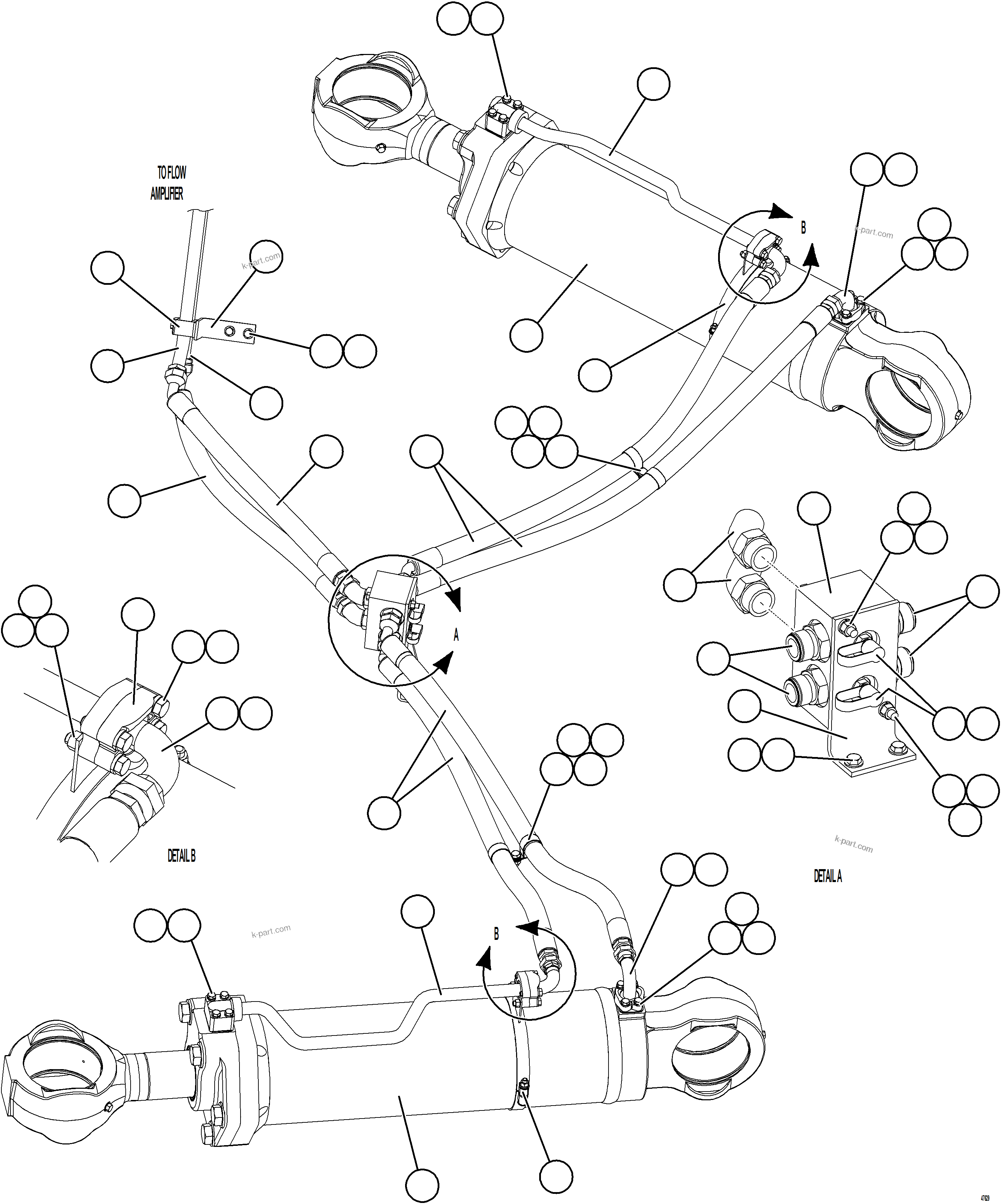 Komatsu parts book diagram for AFE73-V 980E-4 S/N A40166 - A40172  BUENAVISTA: STEERING CYLINDER PIPING