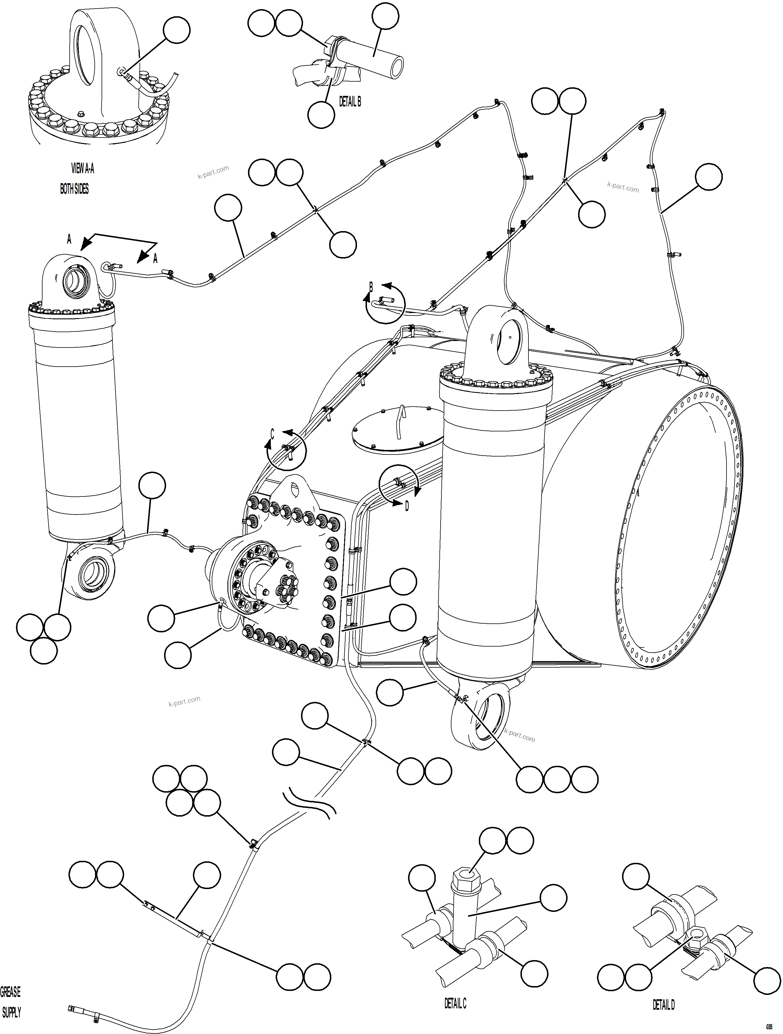 Komatsu parts book diagram for AFE73-V 980E-4 S/N A40166 - A40172  BUENAVISTA: AUTOMATIC LUBRICATION - HOIST & AXLE PIVOT