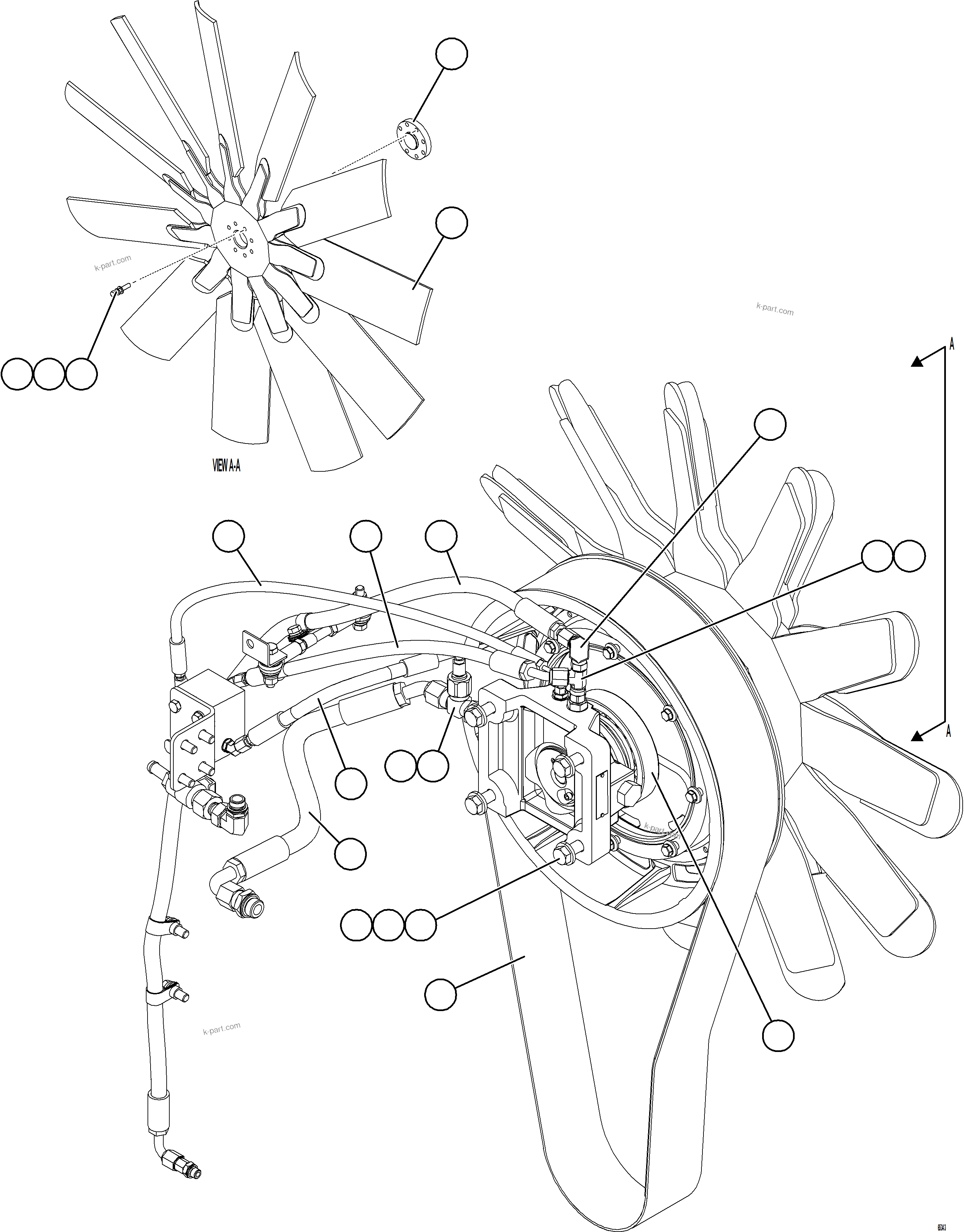 Komatsu parts book diagram for AFE75-AM 980E-5 S/N A50142 - A50143  SPENCE: FAN INSTALLATION    1/2