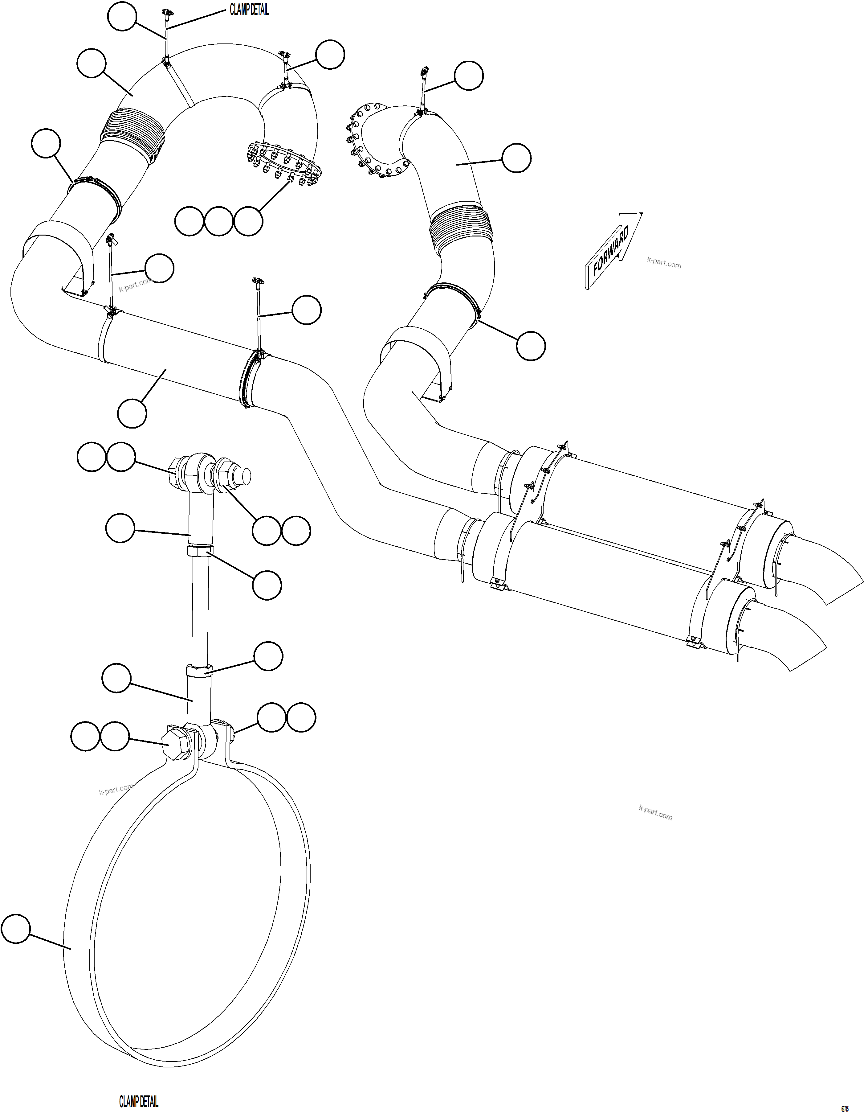 Komatsu parts book diagram for AFE75-AM 980E-5 S/N A50142 - A50143  SPENCE: EXHAUST PIPING - FRONT