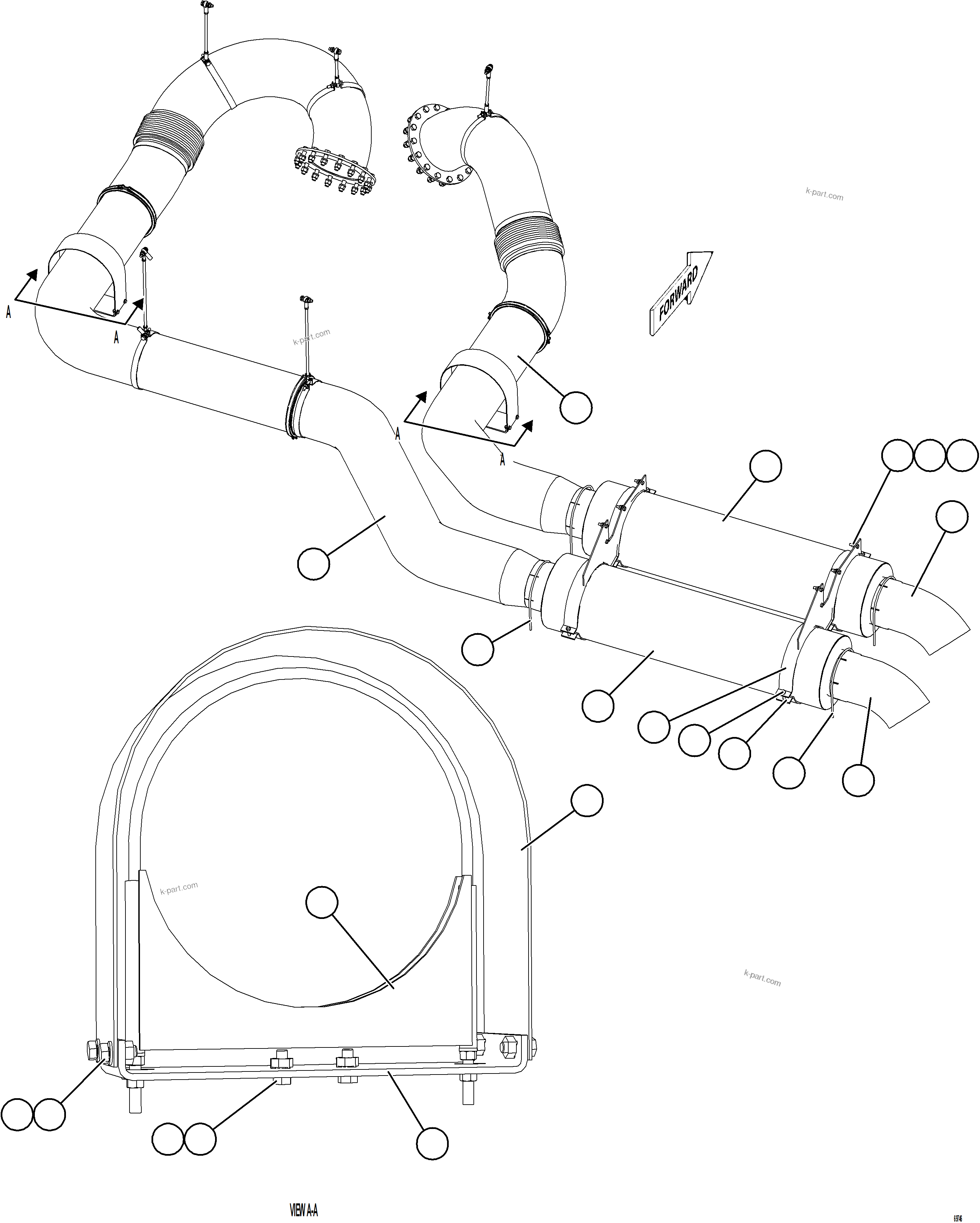 Komatsu parts book diagram for AFE75-AM 980E-5 S/N A50142 - A50143  SPENCE: EXHAUST PIPING - REAR