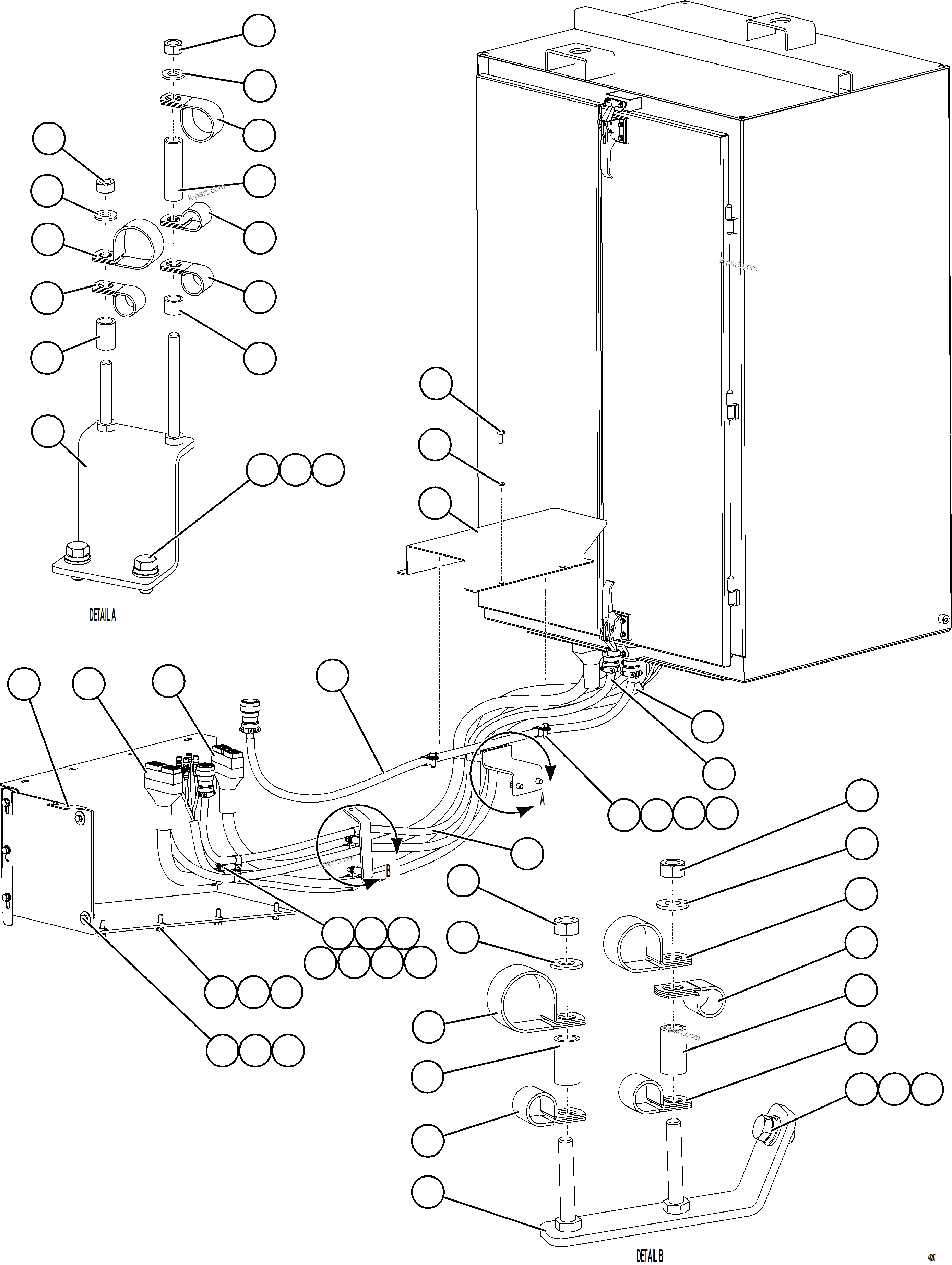 Komatsu parts book diagram for AFE75-AM 980E-5 S/N A50142 - A50143  SPENCE: AUX CTRL CABINET CABLE & HARNESS CONNECTIONS   2/2