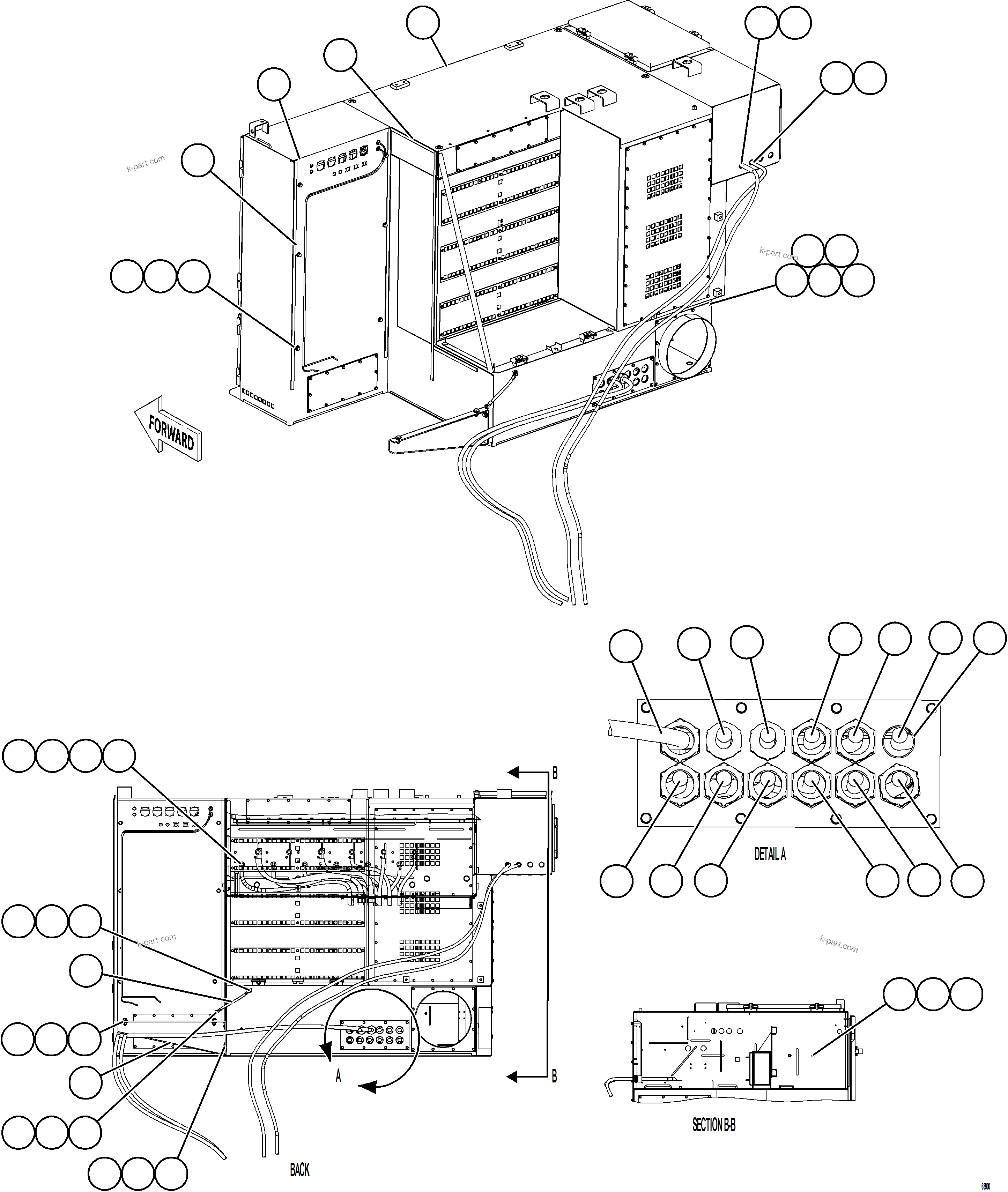 Komatsu parts book diagram for AFE75-AM 980E-5 S/N A50142 - A50143  SPENCE: CONTROL CABINET INSTALLATION    1/2